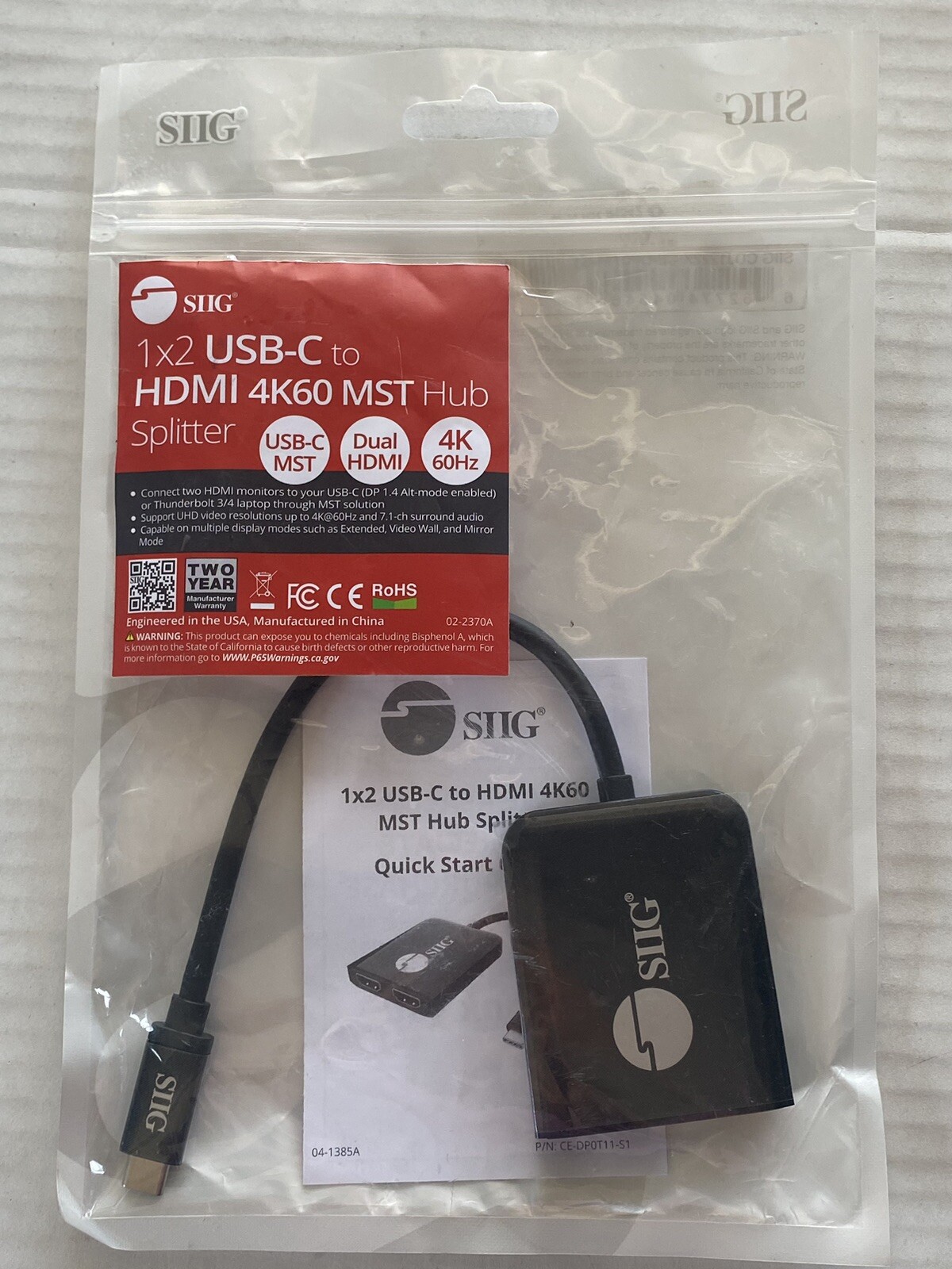 SIIG 1x2 USB-C to HDMI 4K60 MST Hub Splitter CEDP0T11S1