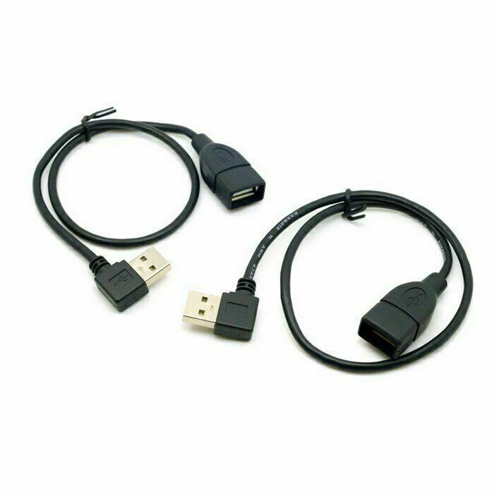 CY  2pcs Left & Right Angled USB 2.0 A Male to USB Female Extension Wire