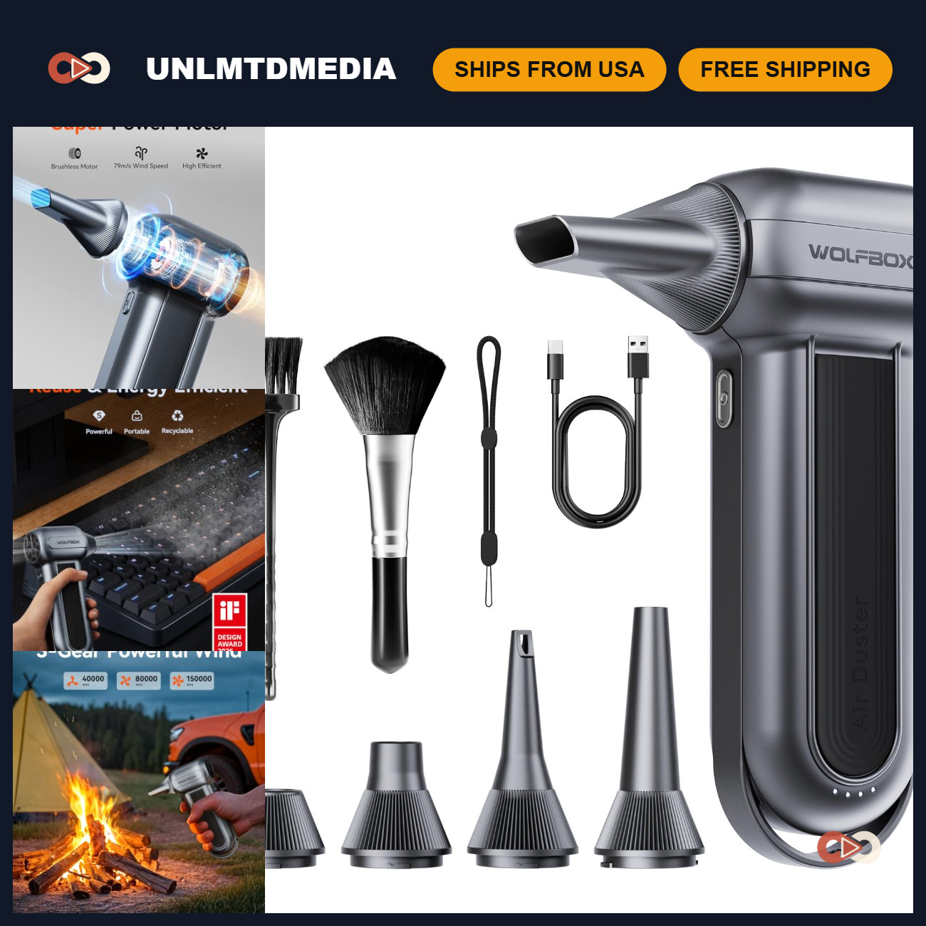 High-Power Compressed Air Duster, 150,000 RPM Turbo Fan, 45 m/s Airflow Cleaner