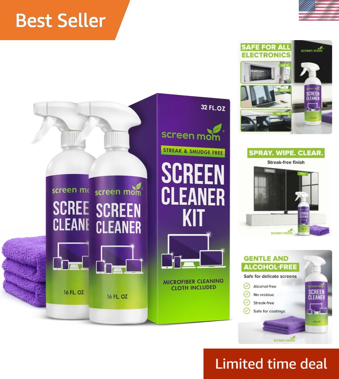 Screen Cleaner Spray 2 Pack-16oz for TV, Car, Laptop & Computer | Streak-Free...