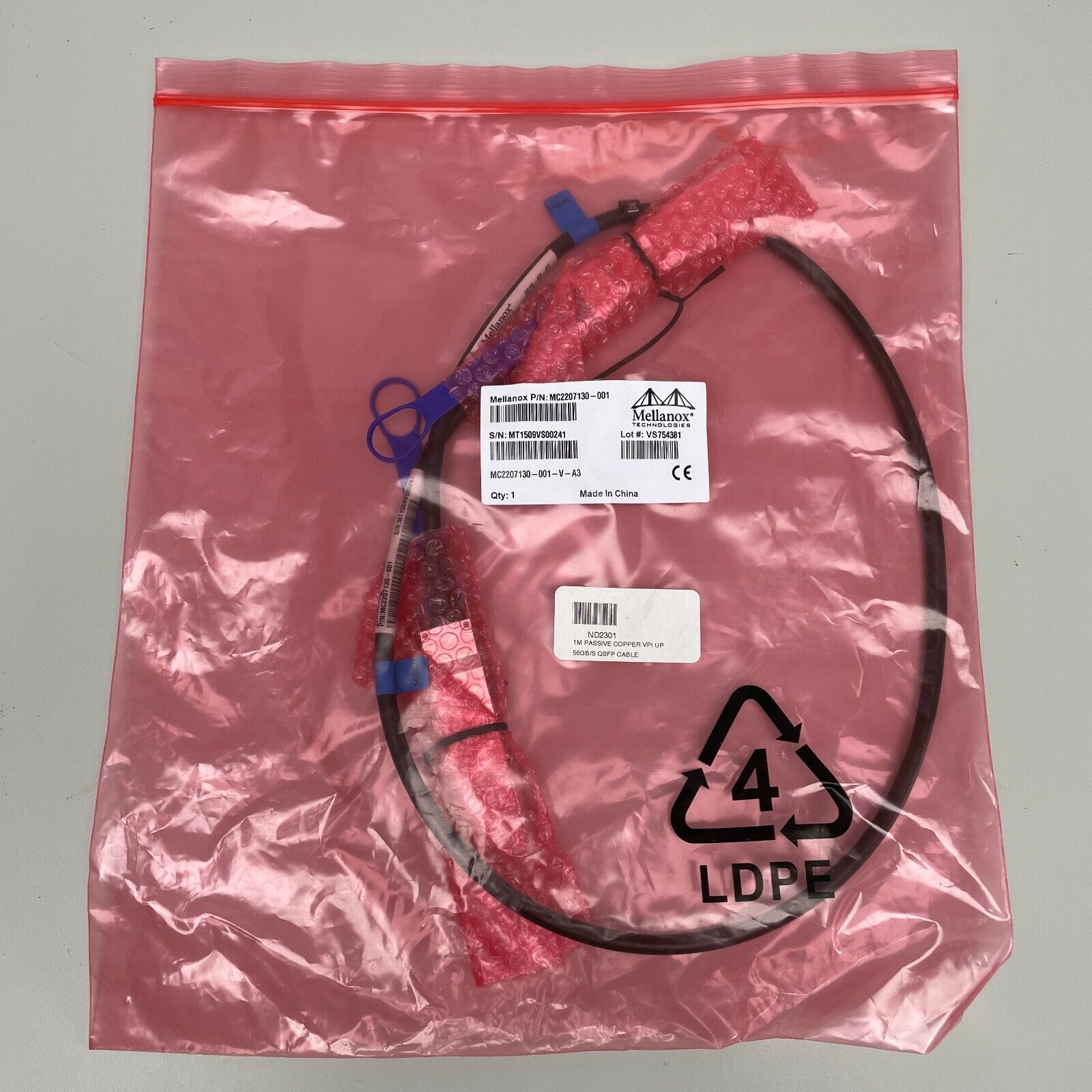 Mellanox MC2207130-001 Passive Copper Cable VPI up to 56Gb/s QSFP 1m