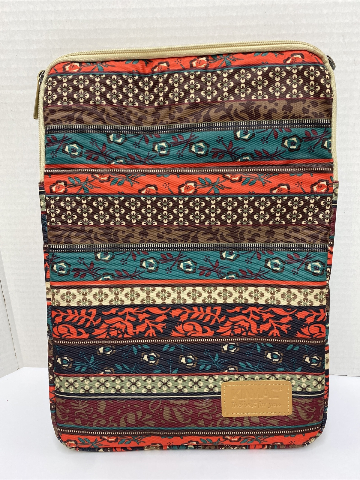 KINMAC  Laptop Tablet Bag Travel 10" x 15" Boho Multi-Color Front Zipper Pocket