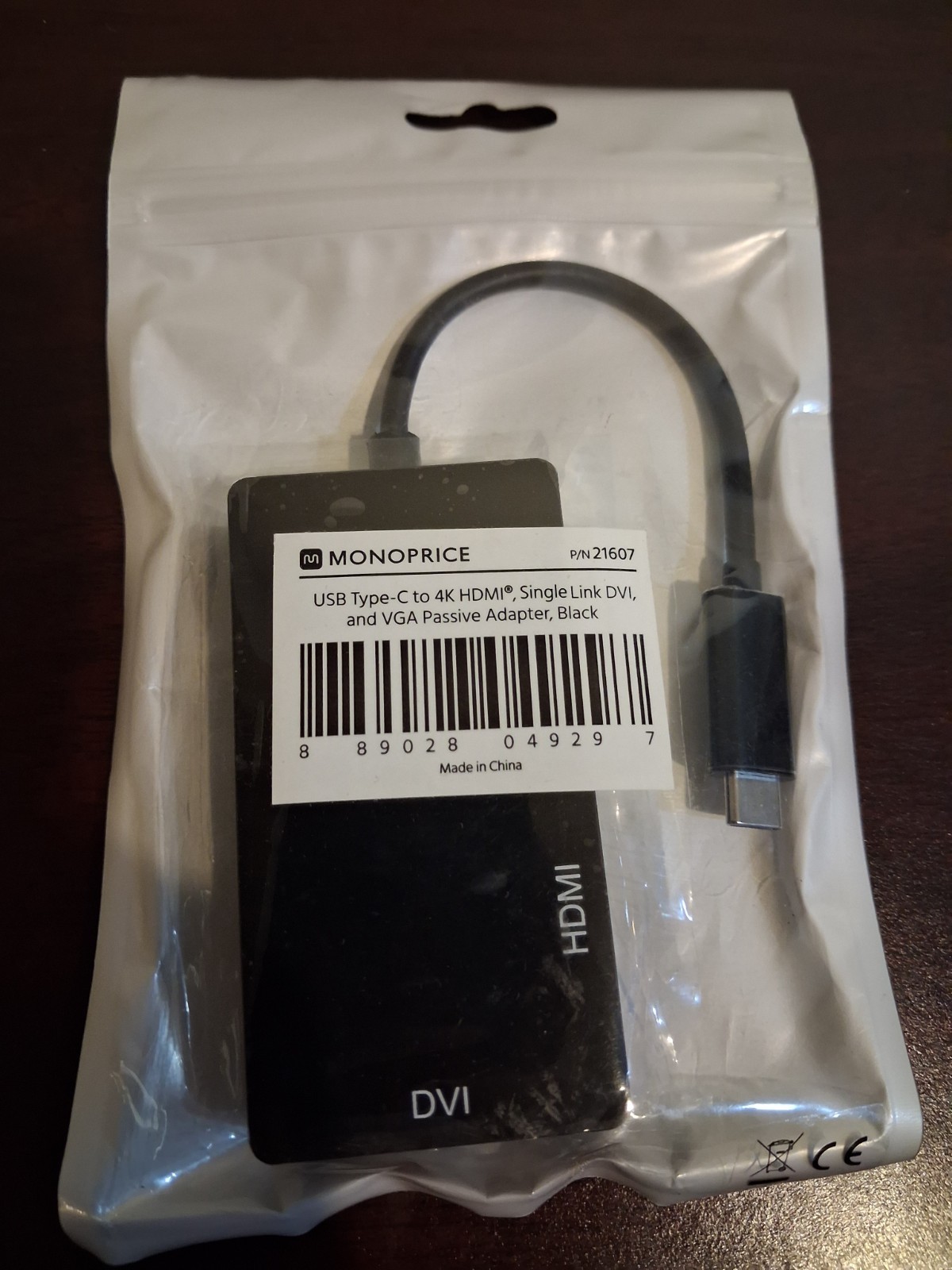 Monoprice USB Type-C To 4k HDMI Single Link DVI And VGA Passive Adapter