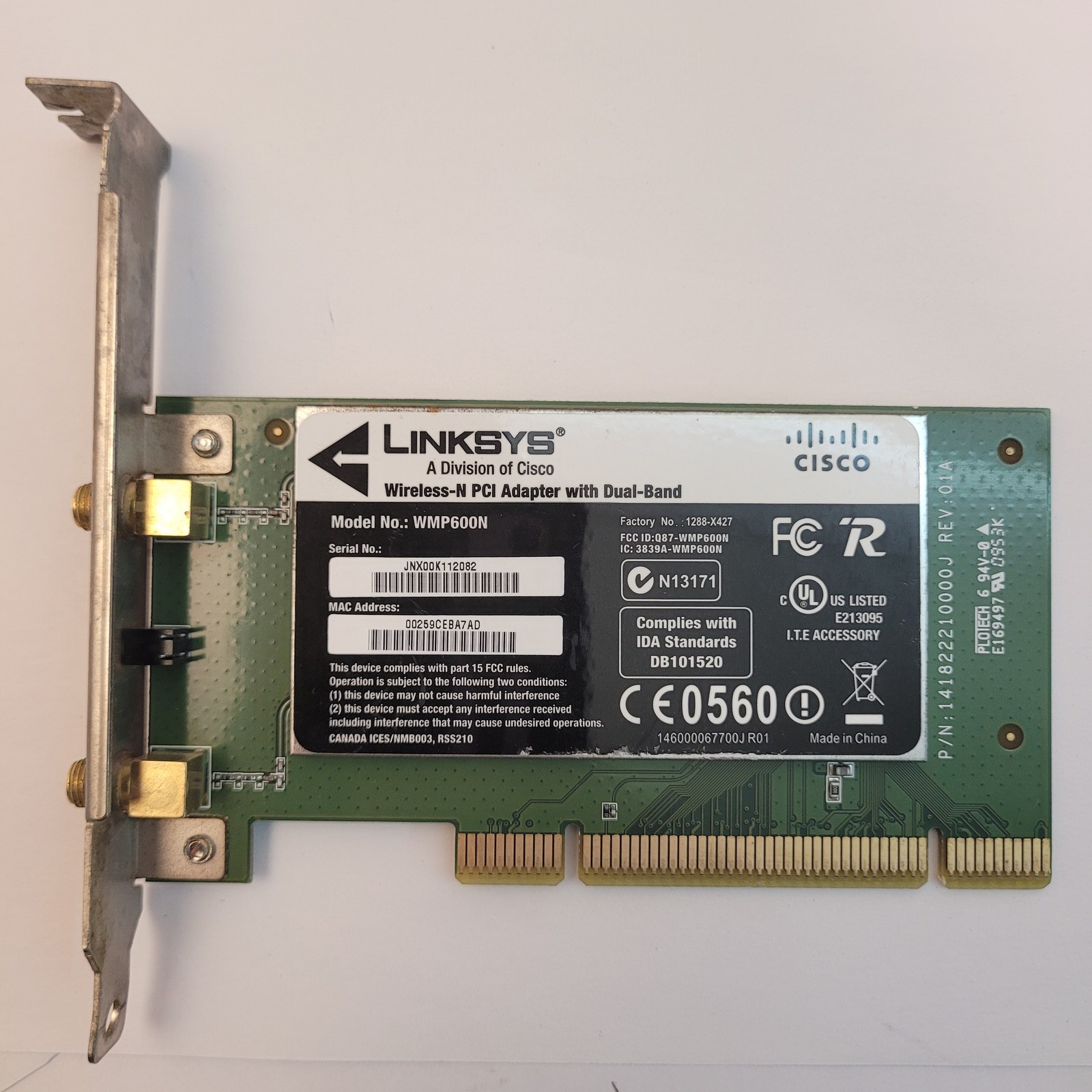 Linksys WMP600N Dual-Band Wireless-N PCI Adapter 300Mbps Desktop WiFi Card