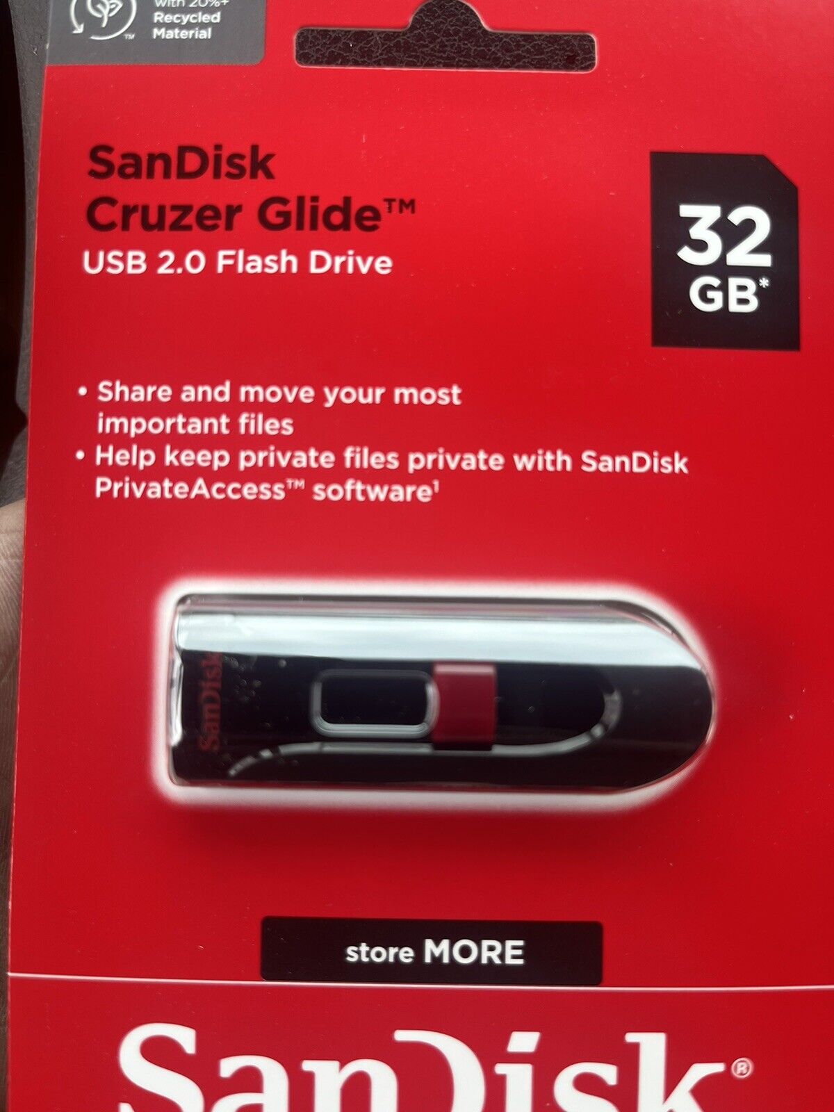 Sandisk Cruzer Glide. USB 2.0 FlSh Drive. 32 GB ( SDCZ60-032G-AW46) New. Sealed