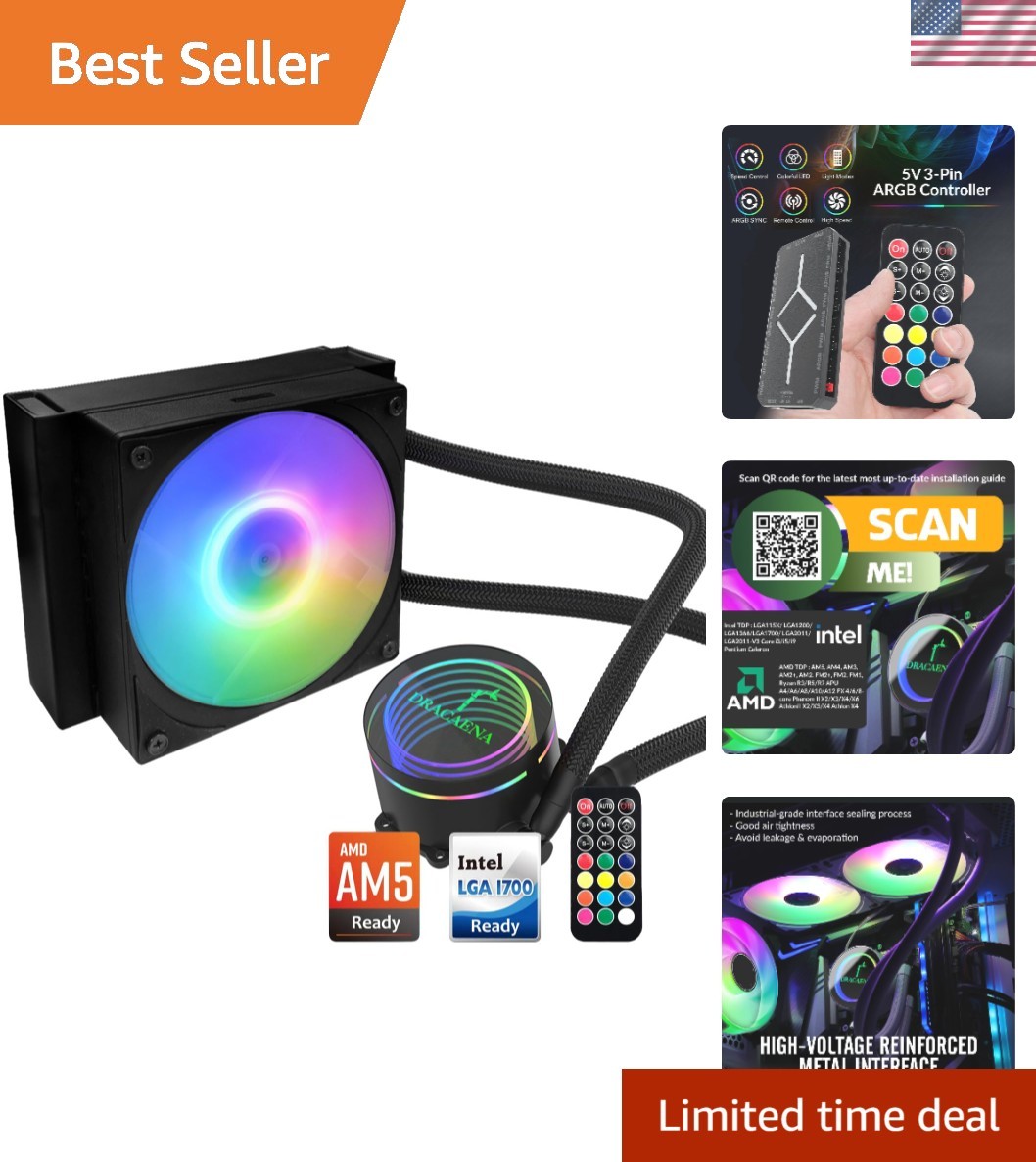 Compact 120mm ARGB Liquid CPU Cooler with Hydraulic Bearing for Silent Operation