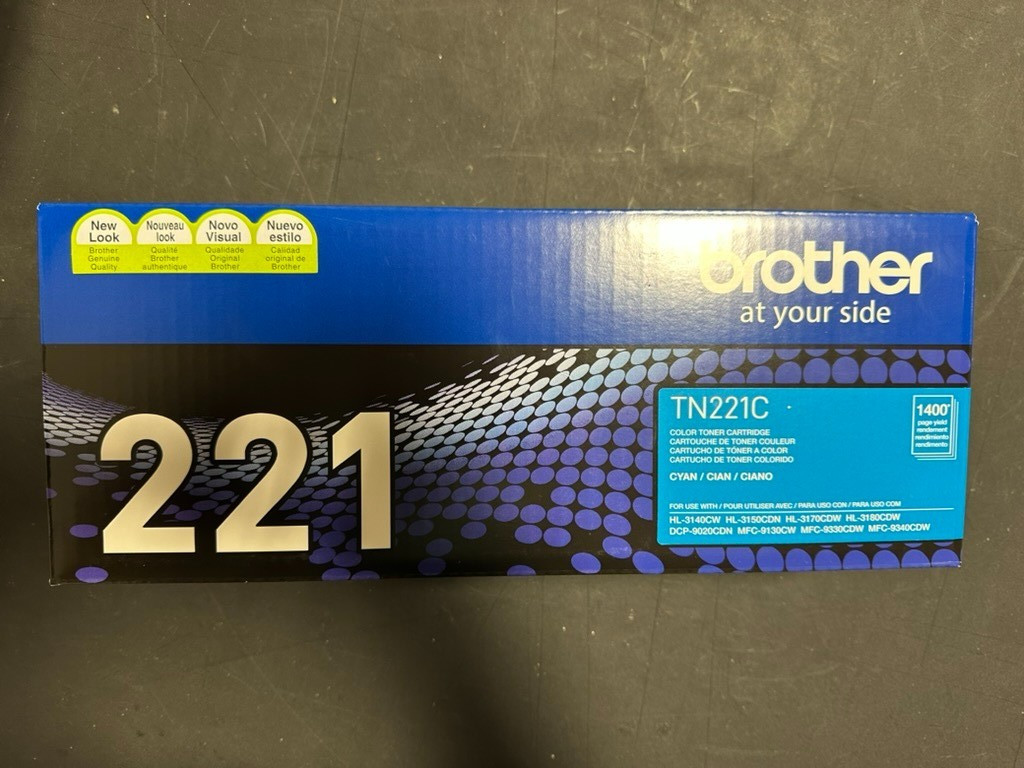 NEW Genuine Brother TN221C Standard Yield Cyan Toner Cartridge New in Sealed Box