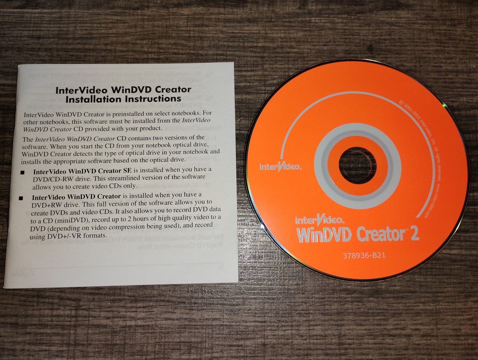 InterVideo WinDVD Creator 2 PC CD-ROM 2003 software for Windows 95/98/NT/XP