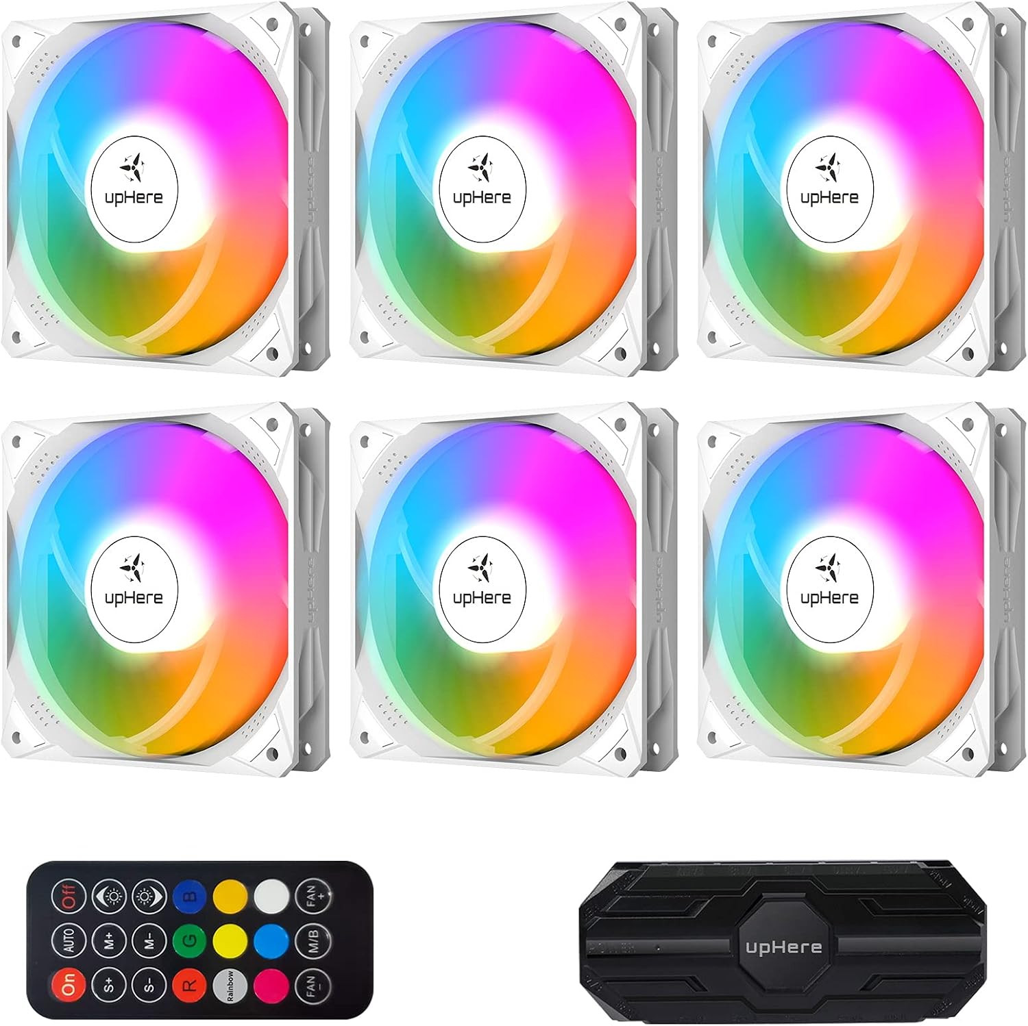 Uphere 120mm ARGB Computer Case Fan with Hub & Remote, 6-Pack