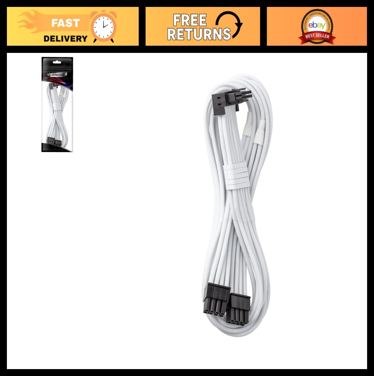 12VHPWR 90° PCI-e Cable, Dual 8-pin to 16-pin, 60cm, Sleek White ModMesh Sleeved