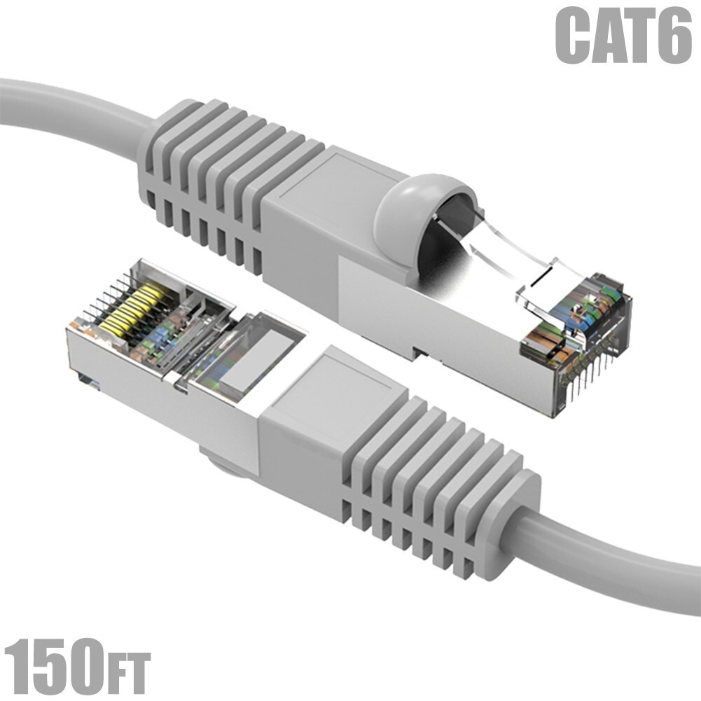 150FT Cat6 RJ45 Ethernet LAN Network SSTP Shielded Patch Cable Copper 26AWG Gray