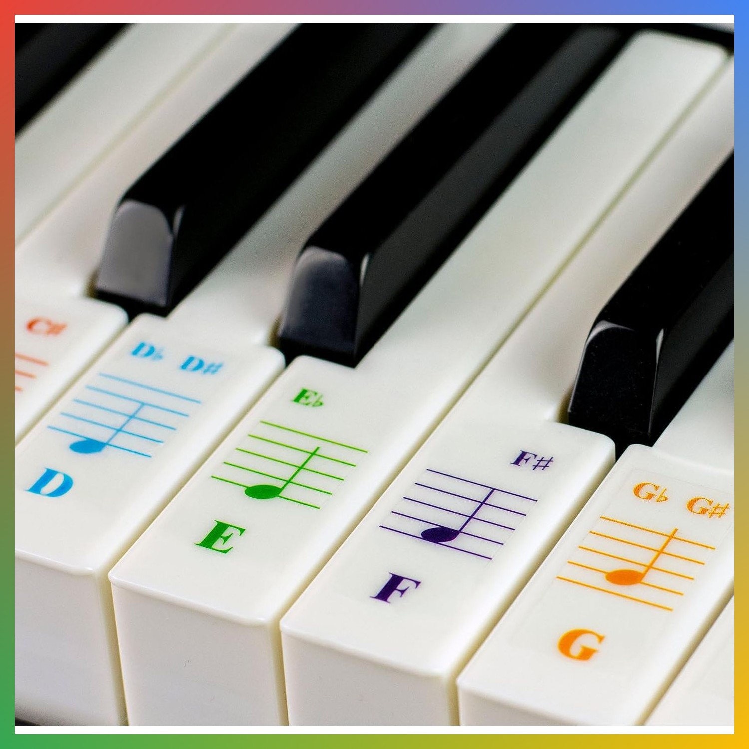 88 Key Piano Keyboard Stickers Large Transparent Removable Learning Aid Notes La