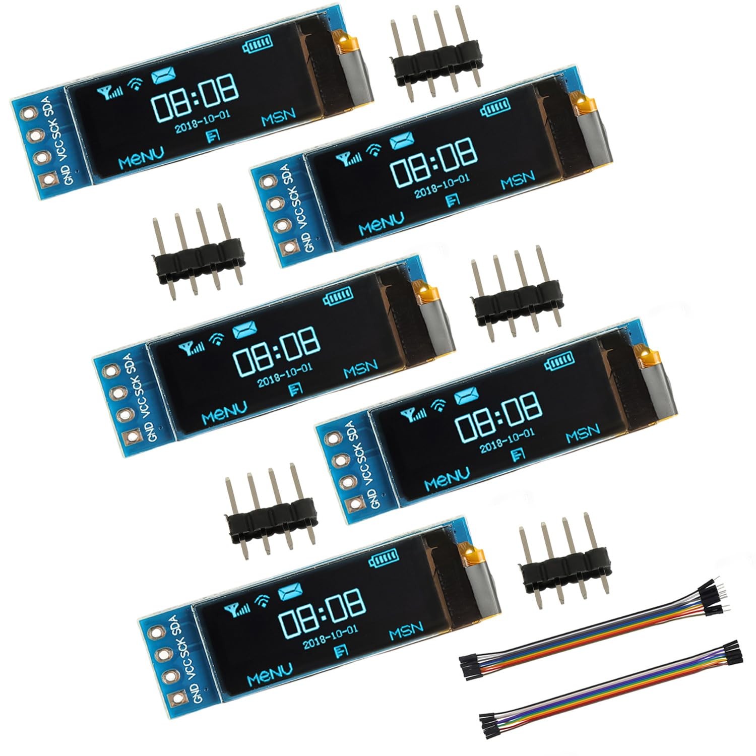 5 Pack 0.91 inch OLED IIC Display Module 128x32 Pixel Mini -Luminous Display ...