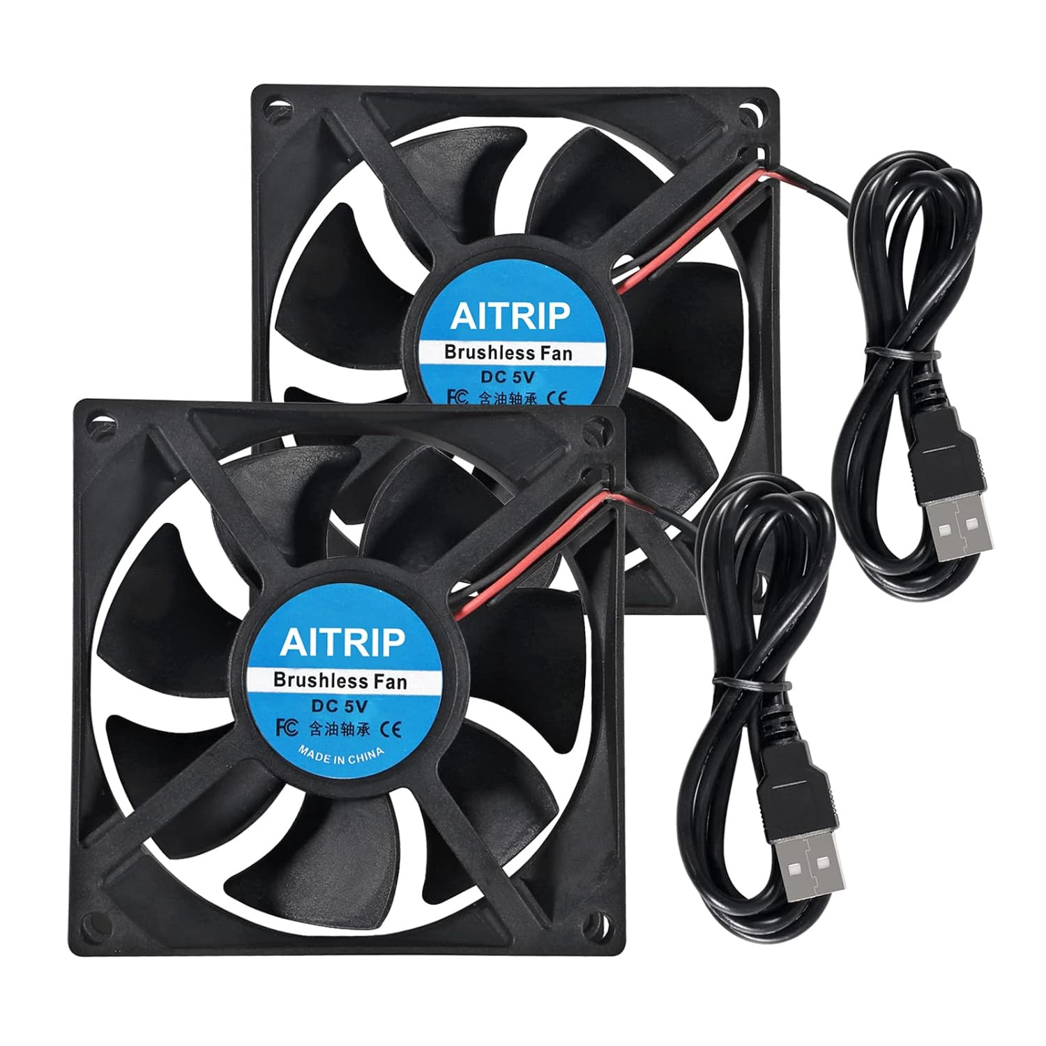 AITRIP 2PCS 80Mm USB Fan 5V Brushless 8025 80X25Mm for Cooling DIY PC Computer C