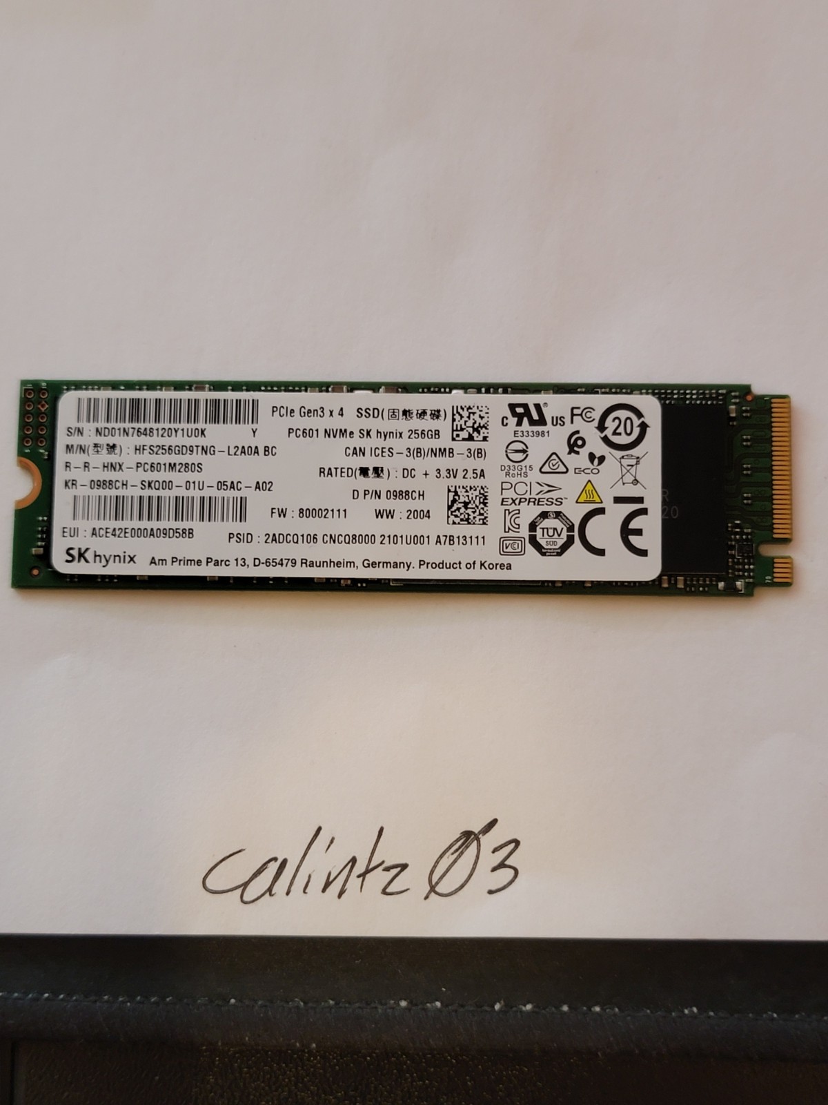 SK HYNIX PC601 256GB NVMe (HFS256GD9TNG-L2A0A) - TESTED - 95%
