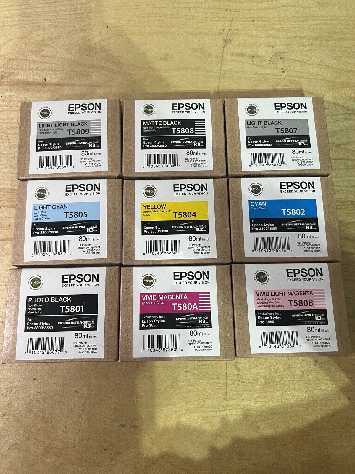 Lot of 9 Genuine Epson Inks T5802 T5804 T5805 T5807 T580A  + more for Pro 3880
