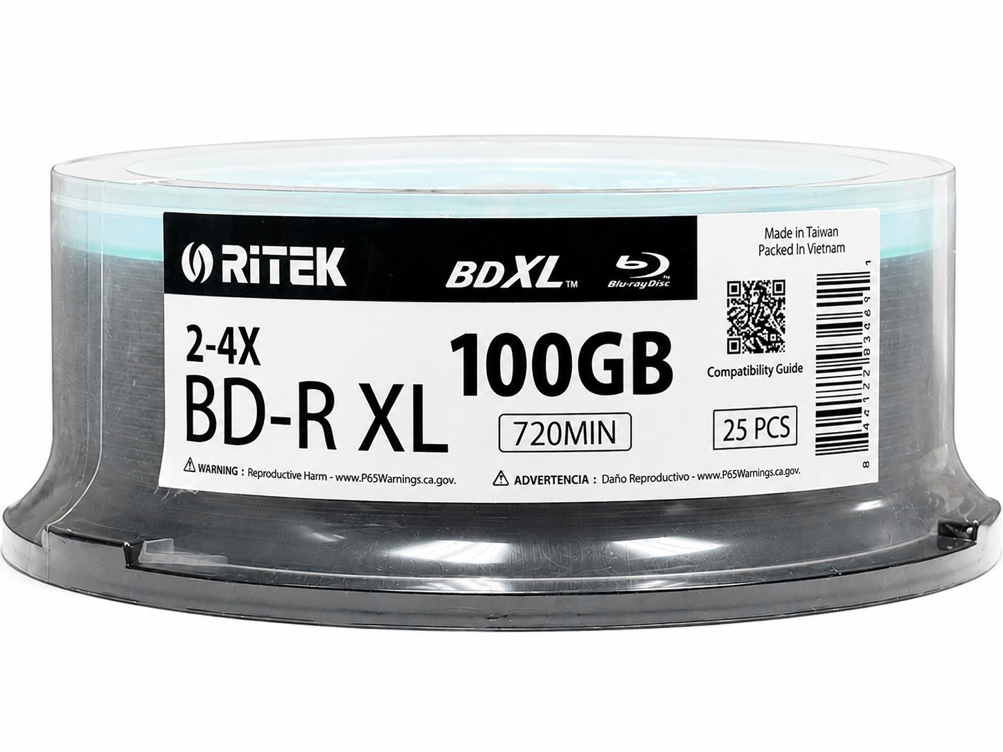 25 RITEK Blu-Ray BD-R XL BDXL 4X 100GB Triple Layer Logo Branded Recordable Disc