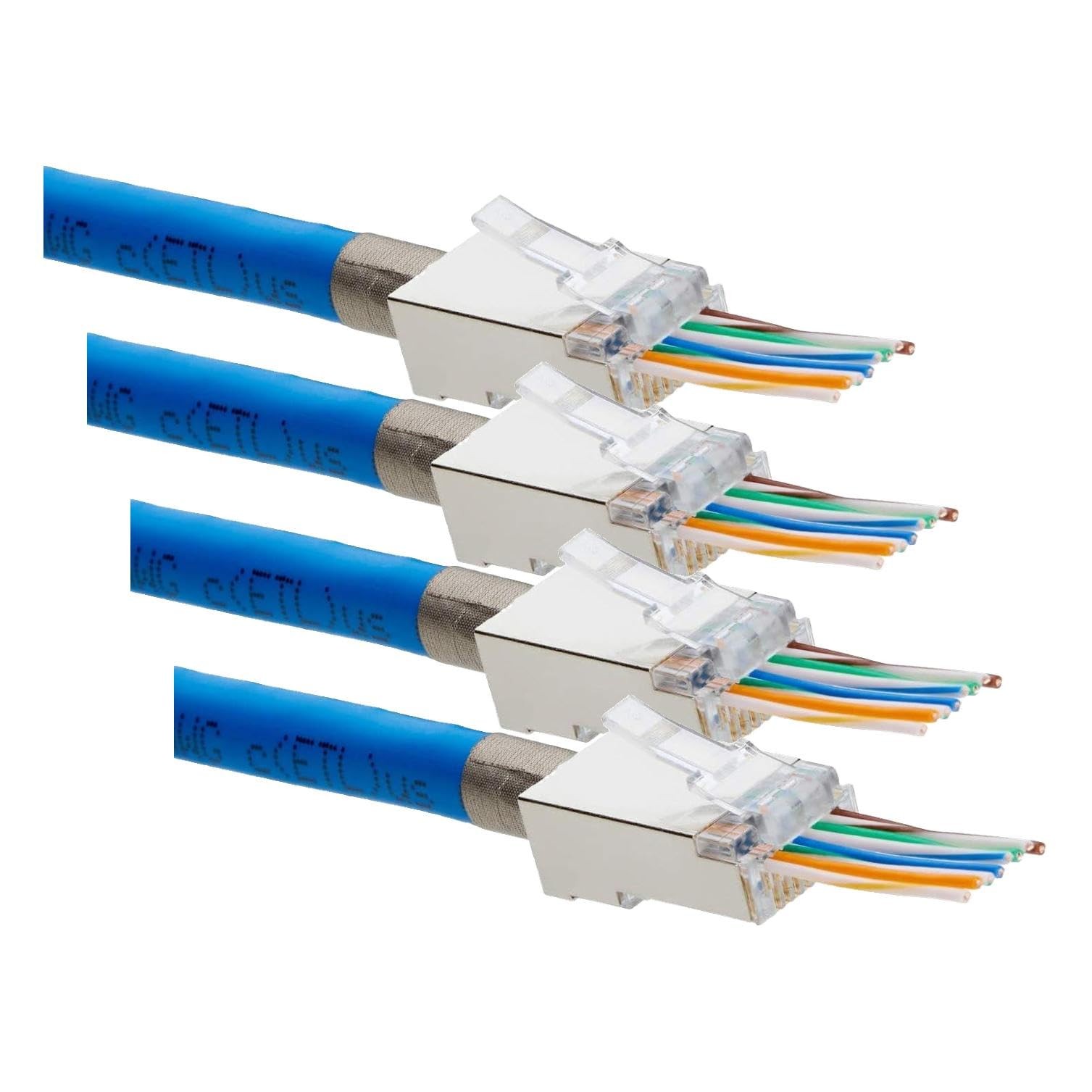Cat6 Cat6A RJ45 Pass Through Plugs Shielded Gold Plated PoE 23AWG 10 Pack