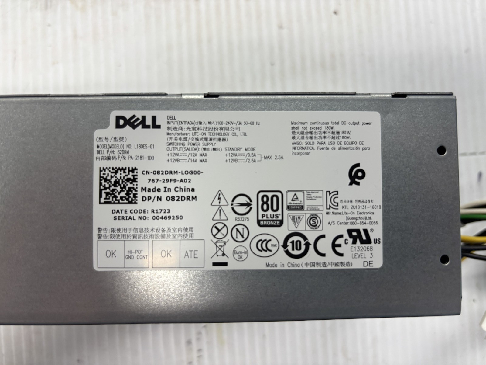 OEM 82DRM 180W For Dell Optiplex 3050 5050 7050 Power Supply L180ES-01 6+4Pin