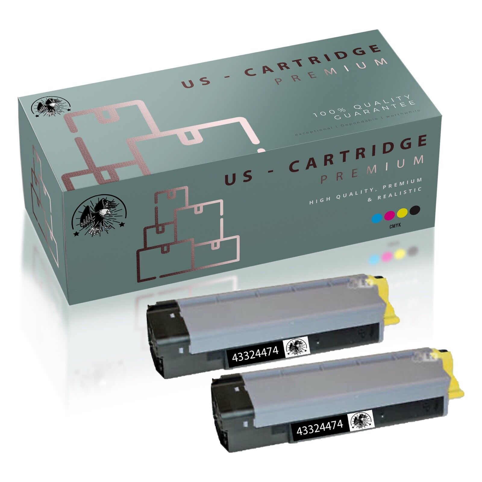 2PK 43324474 Yellow Toner Cartridge Compatible Okidata CX2032 MFP