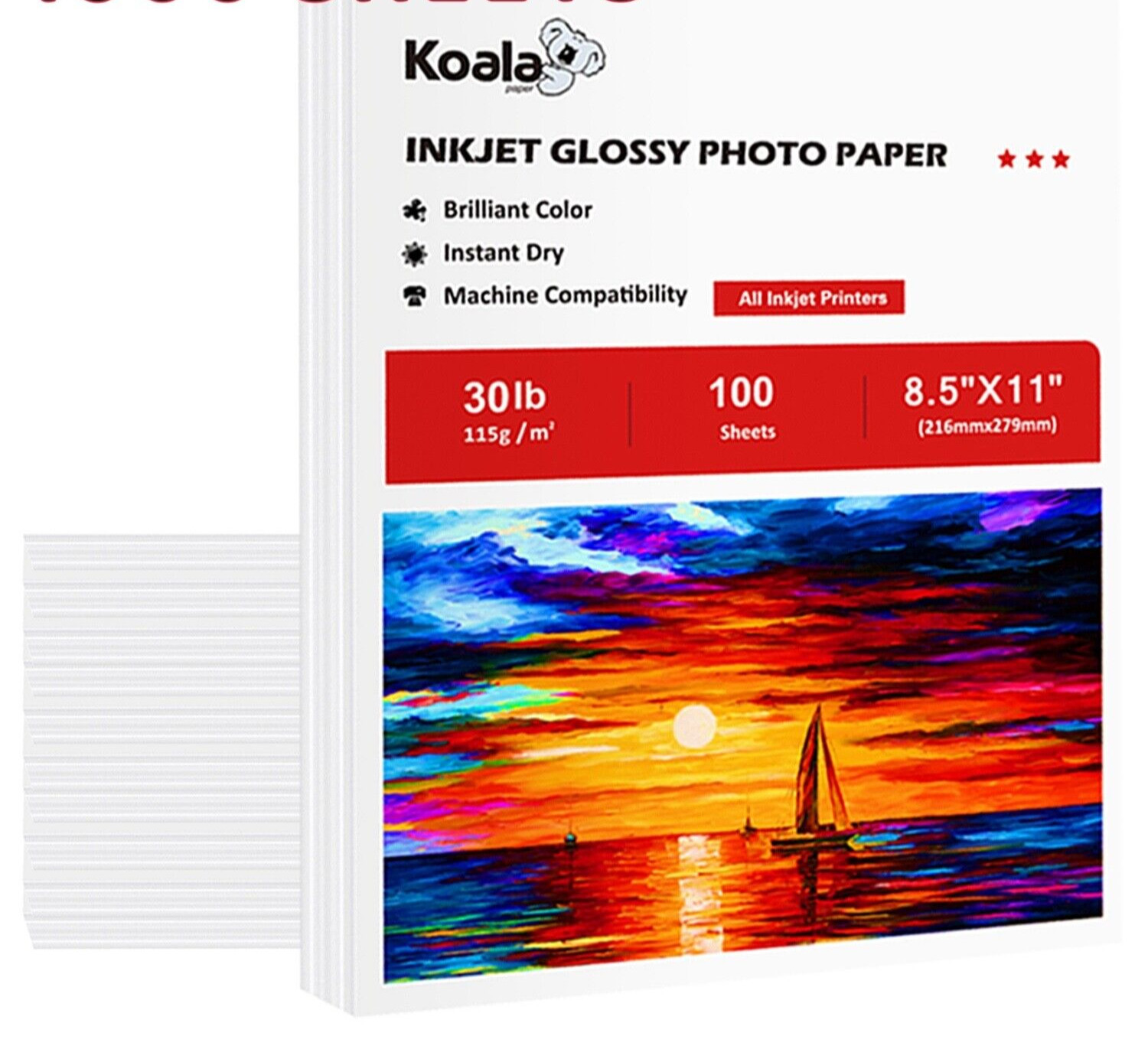 Bulk 2000 Sheets Koala Photo Paper 8.5x11 Glossy 30lb Thin Gloss Printer Paper