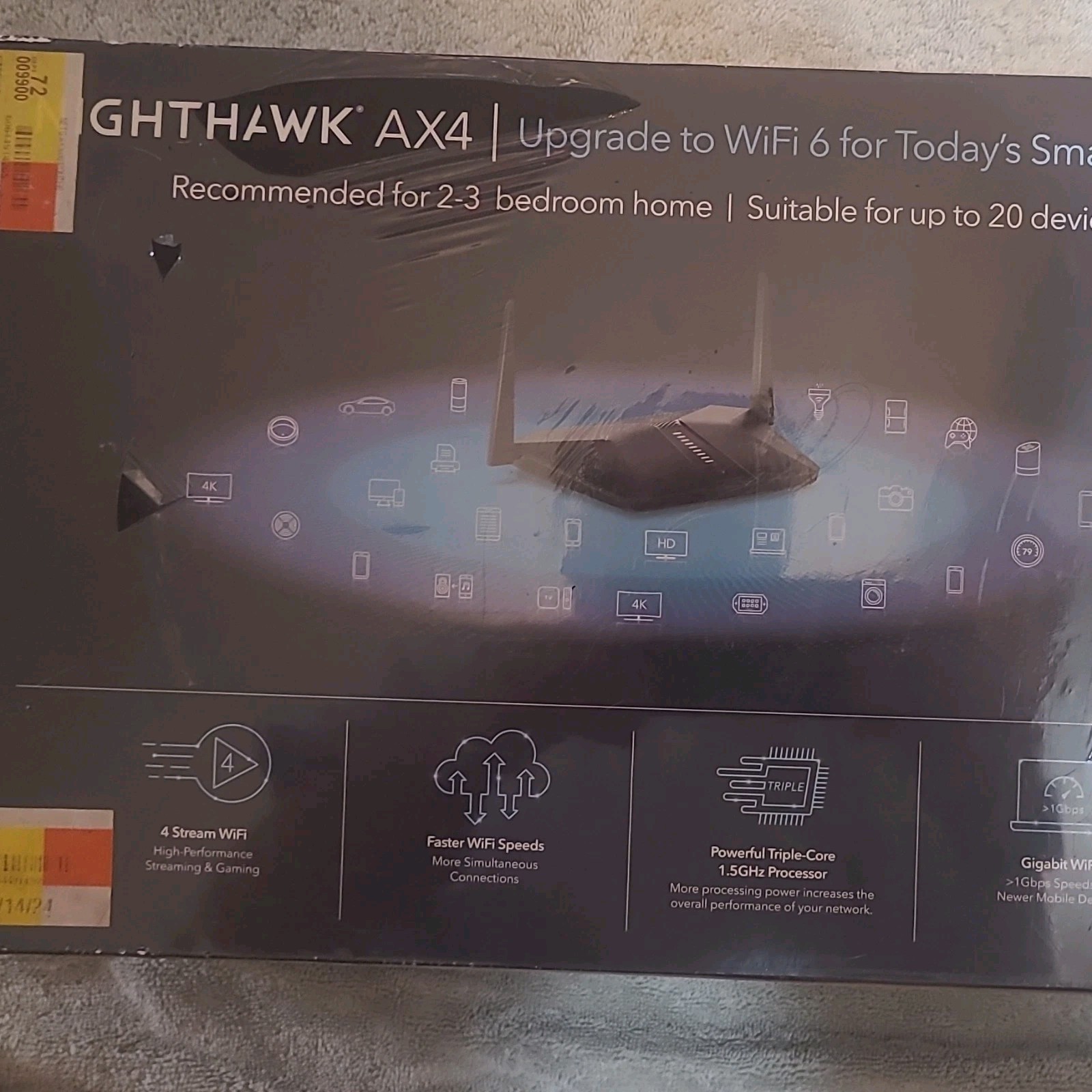 NETGEAR Nighthawk AX4 WiFi 6 Dual-Band Router 3 Gbps 4x Gigabit LAN Black