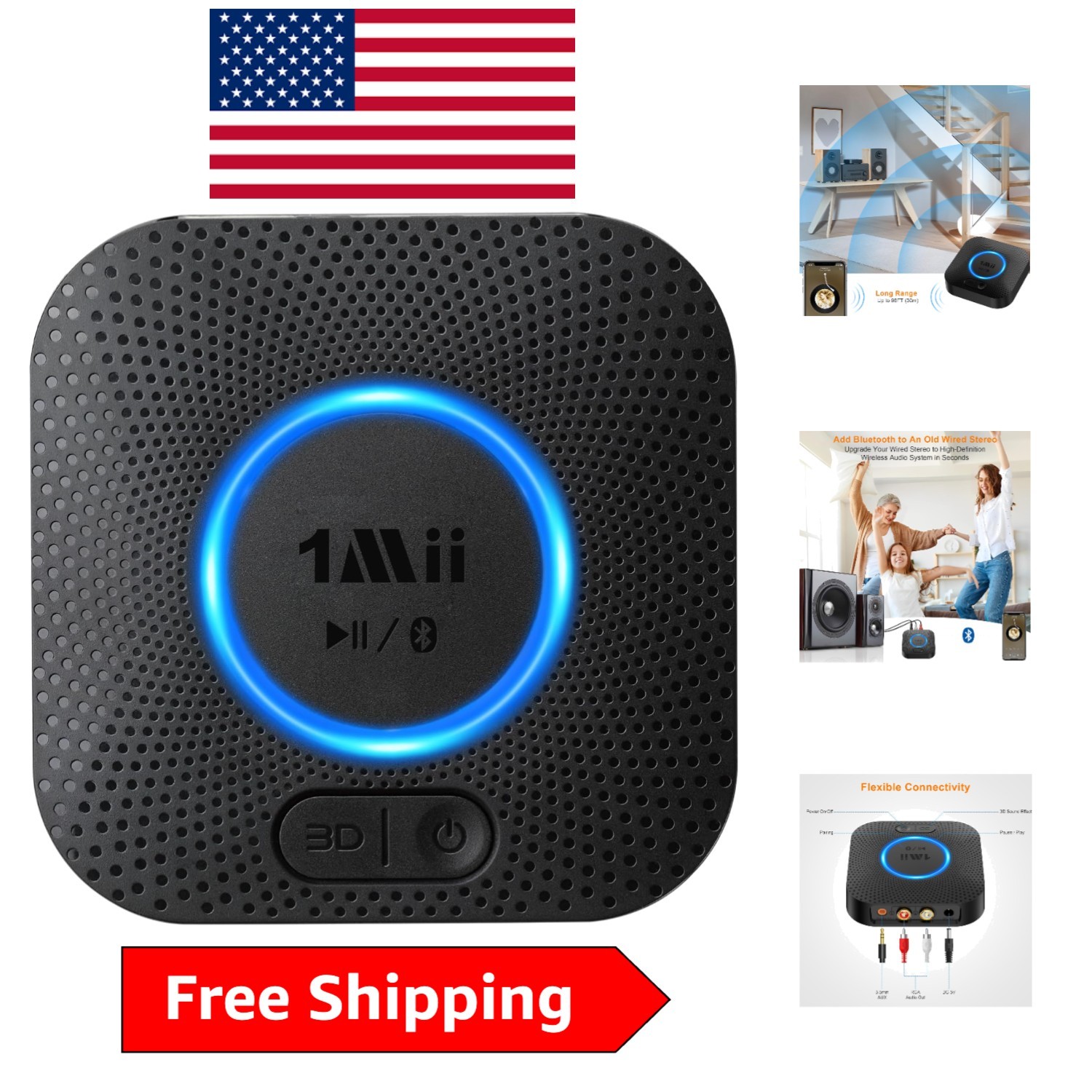 B06+ Hi-Fi Bluetooth 5.3 Receiver, 98FT Range & 3D Surround for Superior Audio