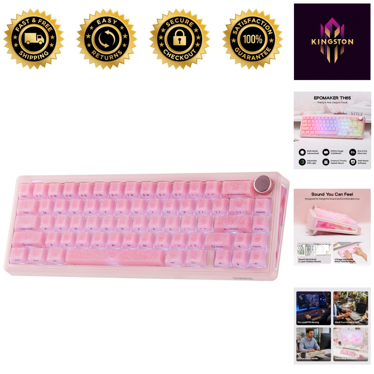 Stylish TH65 Wireless Gaming Keyboard – Ergonomic, RGB & Tri-Mode Connection