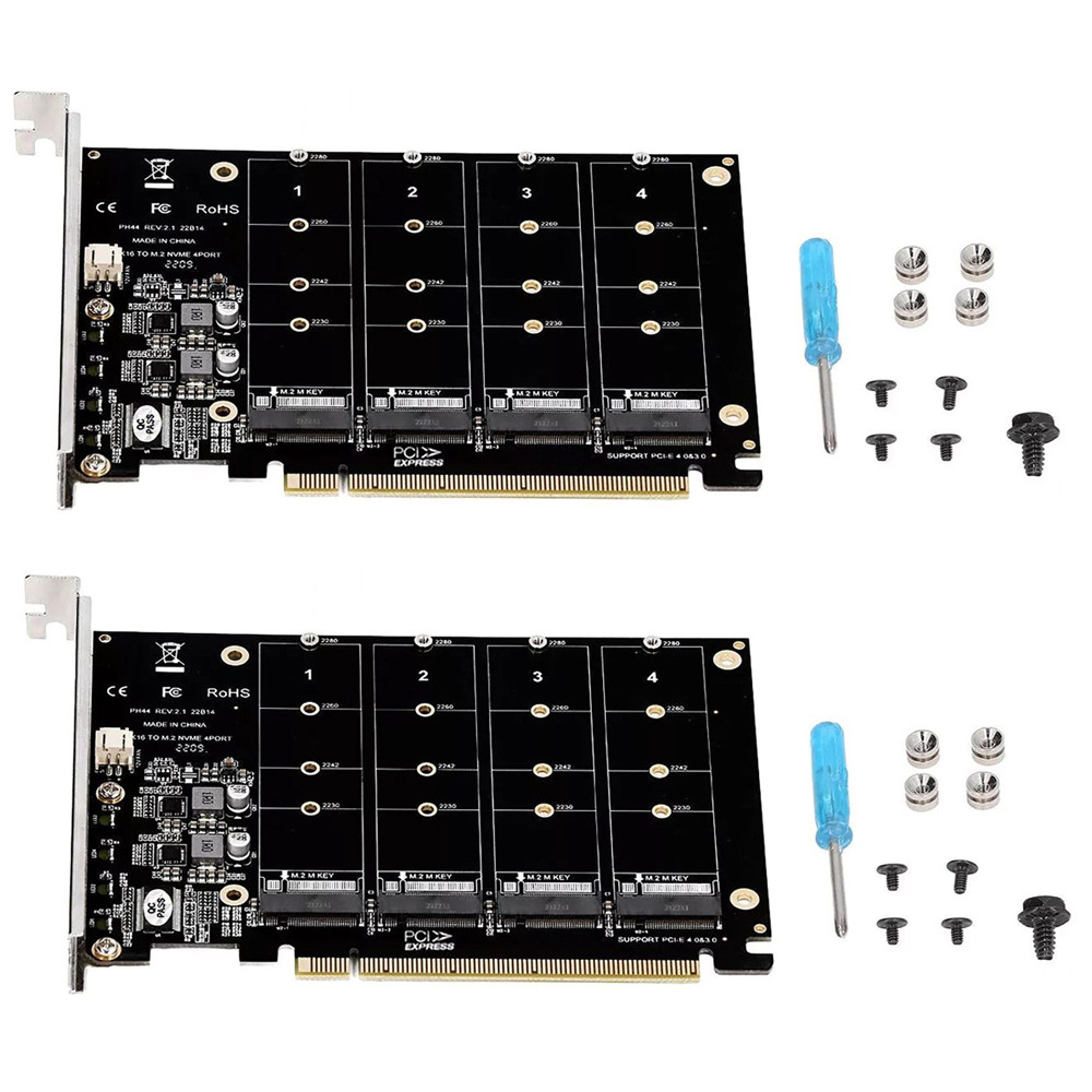 2X 4-Port M.2 NVME SSD to PCIe 3.0 4.0 X16 Connector Expansion Card 4 x 32Gbps##