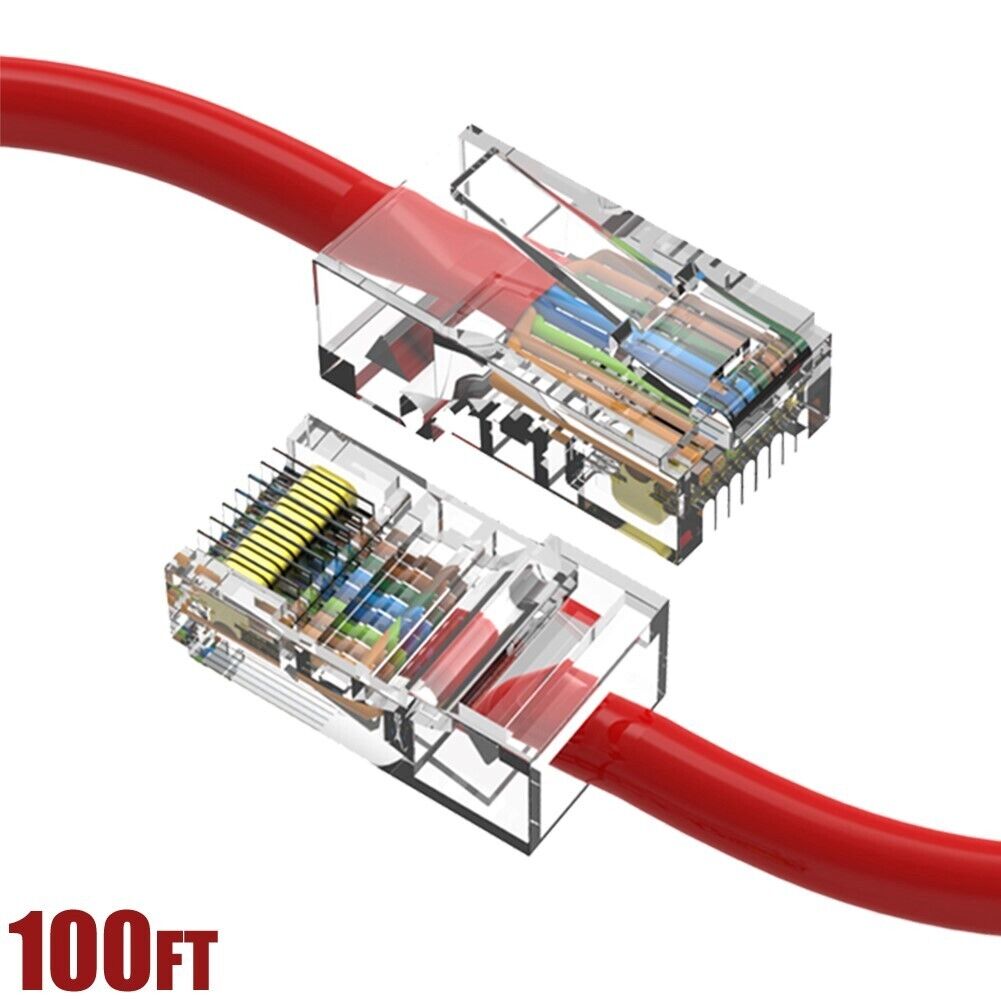 100FT Cat5E RJ45 Ethernet LAN Network UTP Non-Boot Patch Cable Copper 24AWG Red