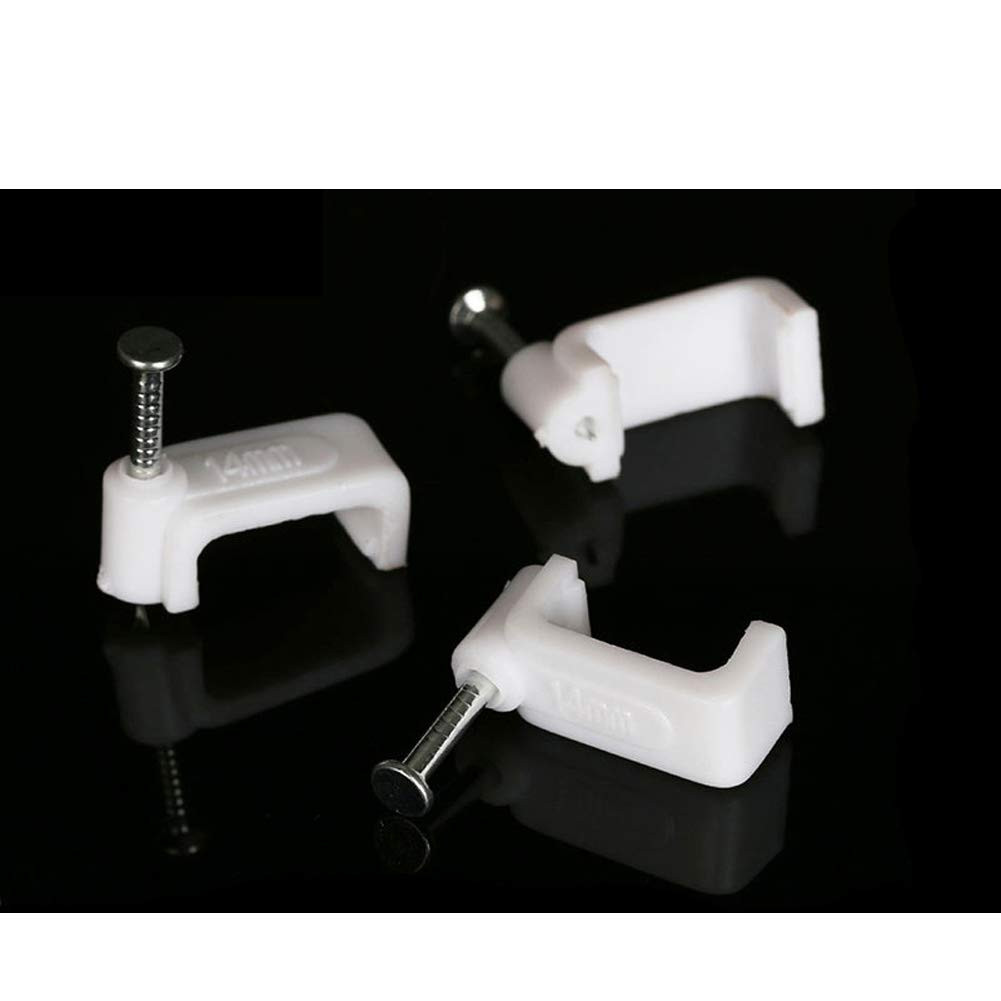 100 PCS 14mm Flat Ethernet Cable Wire Clips Single Coaxial Cable Clamps with Nai