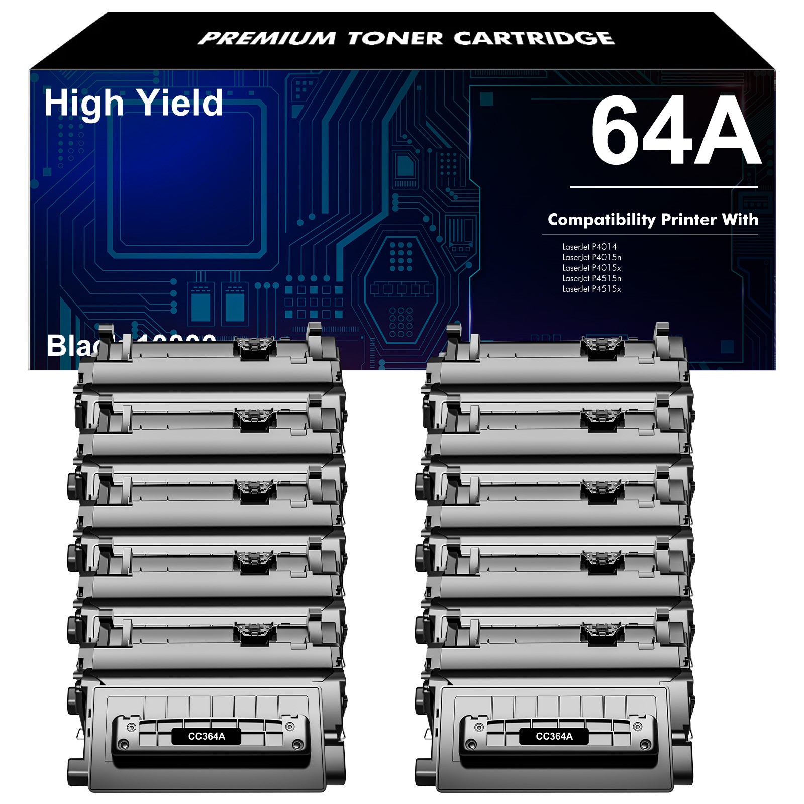 10PK 64A CC364A HY Toner Cartridge Compatible with HP LaserJet P4014dn P4515tn