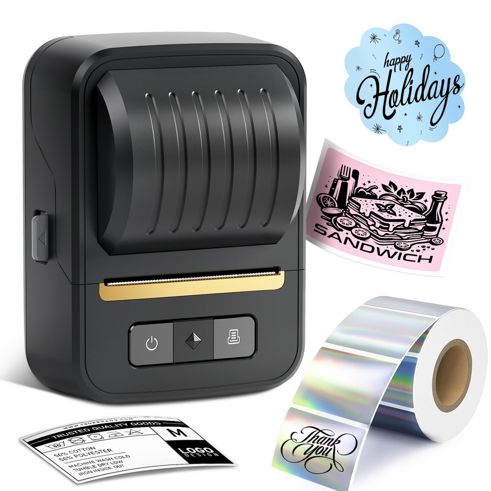 NDYIN Bluetooth Thermal Label Maker with Tape, Portable, 2-inch for Small Busine