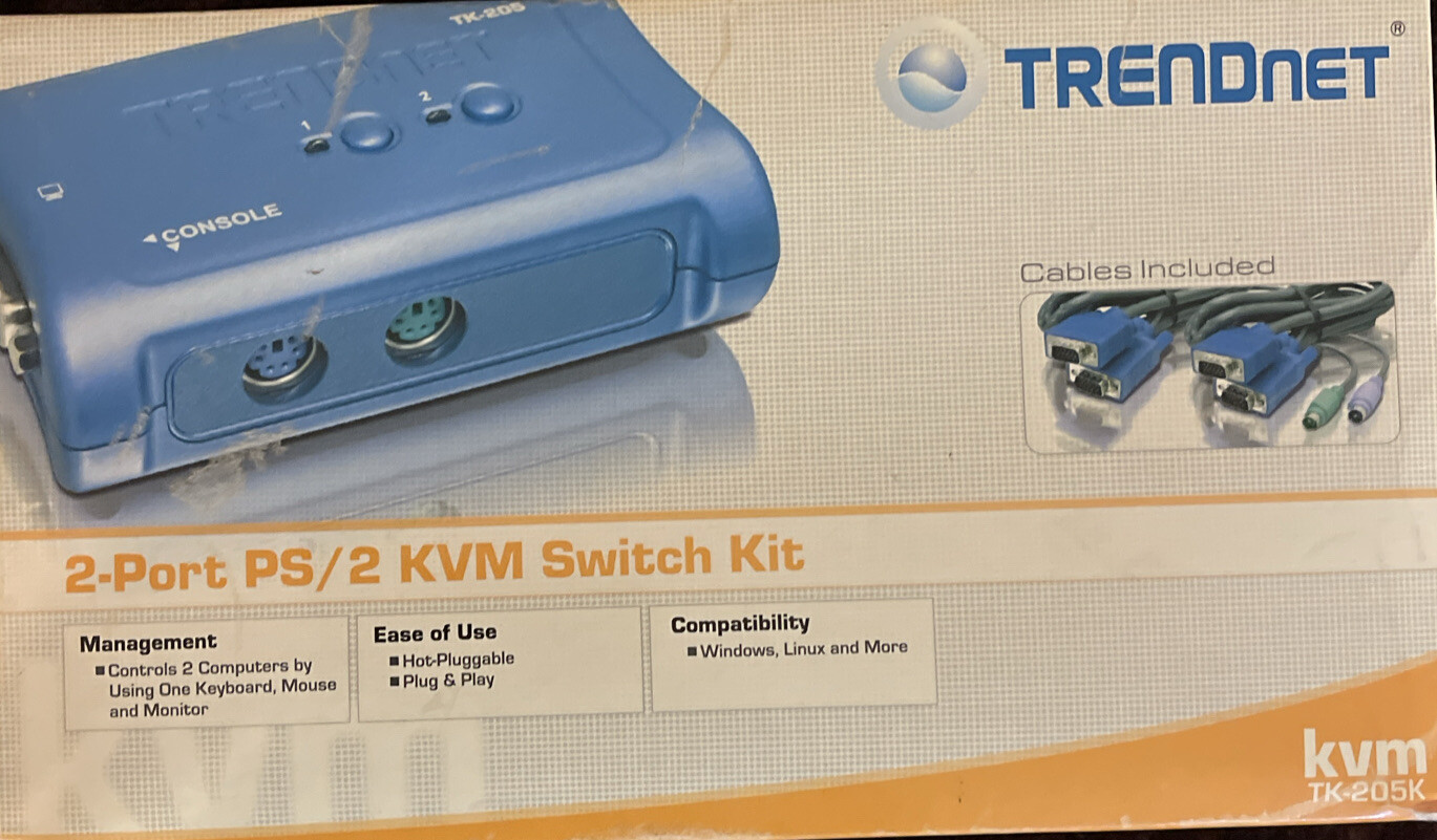 Trendnet TK-205K 2-port Ps/2 Kvm Switch Kit New Cables Included ——————-18