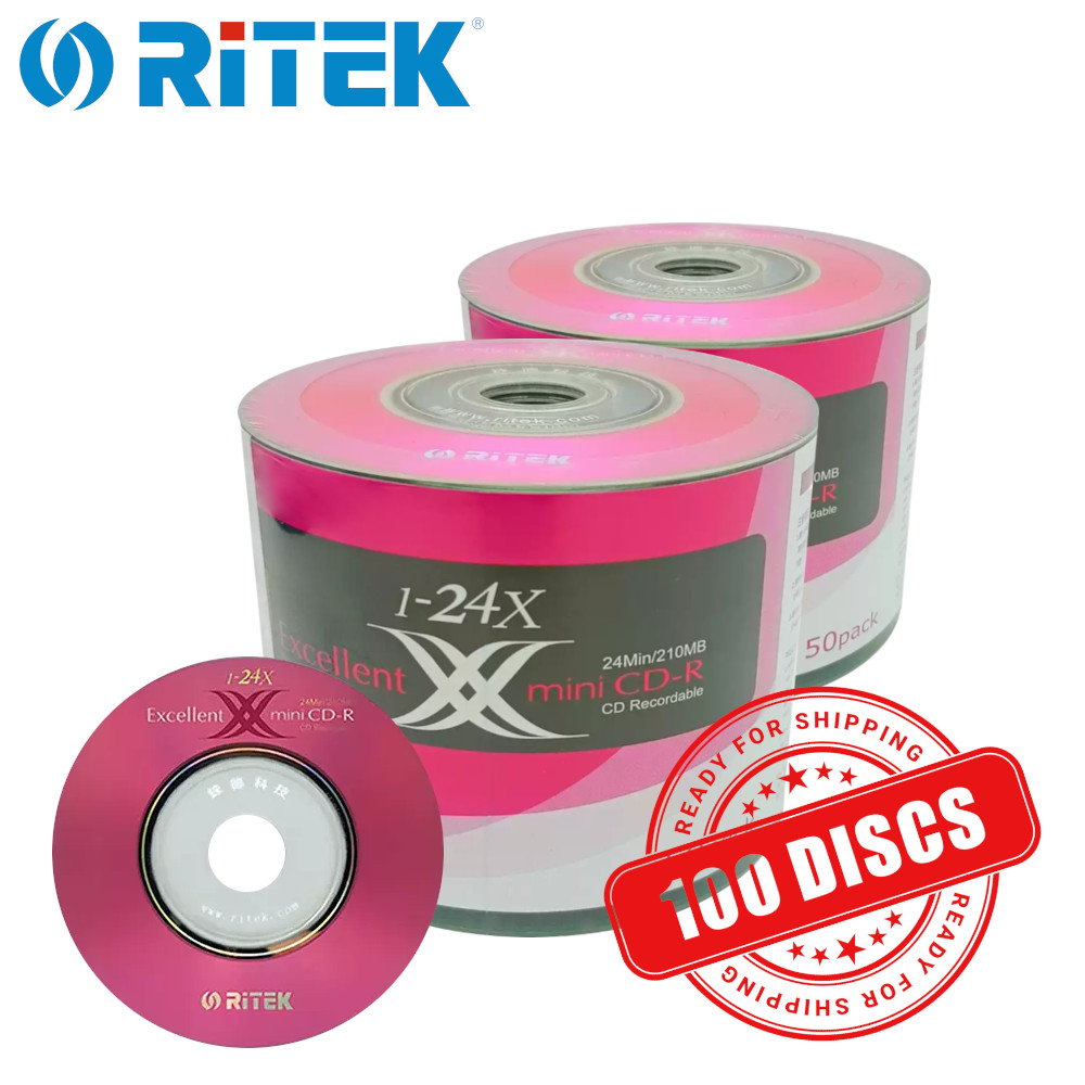 Ritek Mini CD-R 24x 8cm Mini 210 MB Blank CD Recordable Discs 210MB - 100 Discs