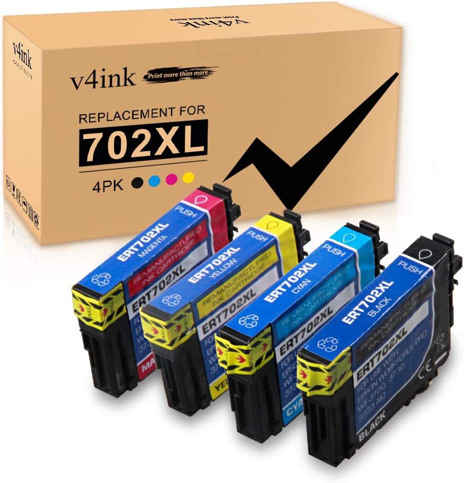 4PK T702XL Ink Cartridge Compatible for Epson 702 Workforce WF-3720 WF-3733 3730