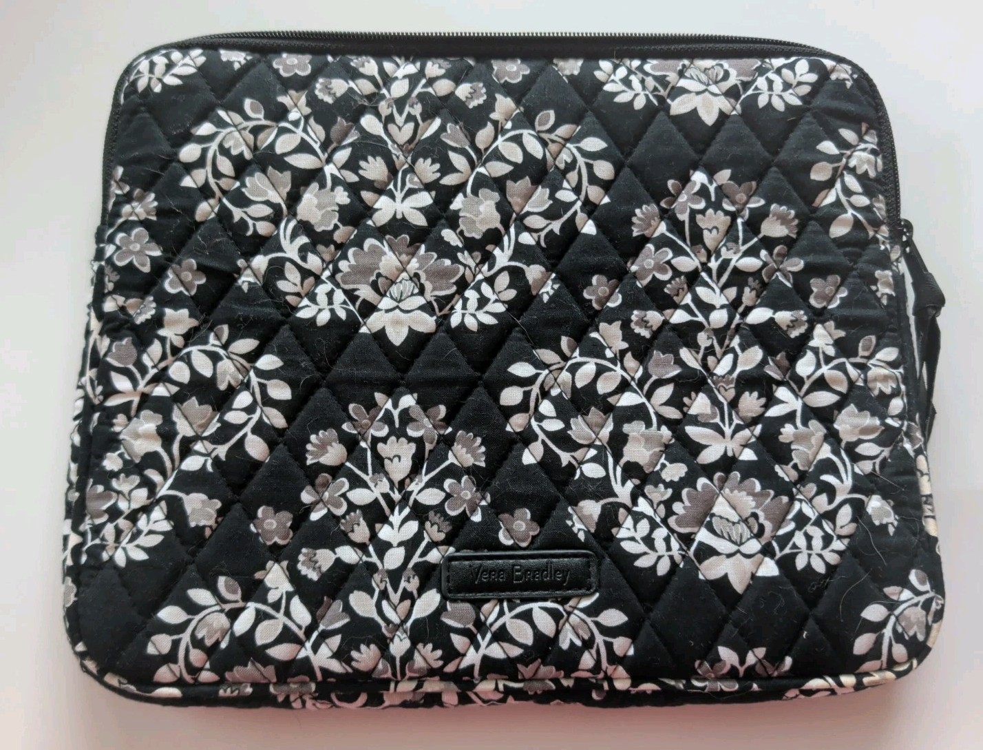 Vera Bradley Quilted/Padded Laptop/Tablet Case-Black/White Floral