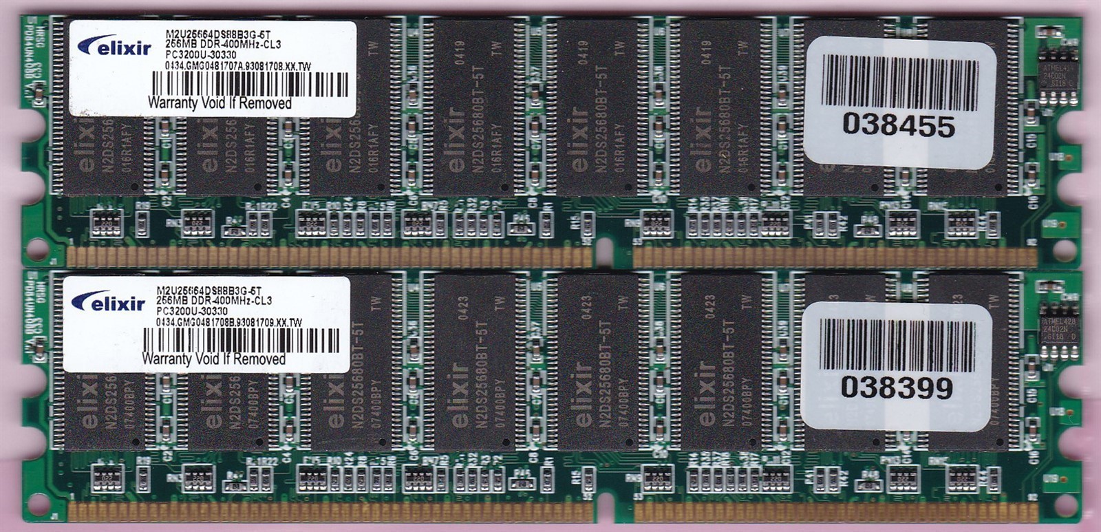512MB 2x256MB PC-3200 DDR-400 ELIXIR M2U25664DS88B3G-5T DDR1 Ram Memory DIMM Kit