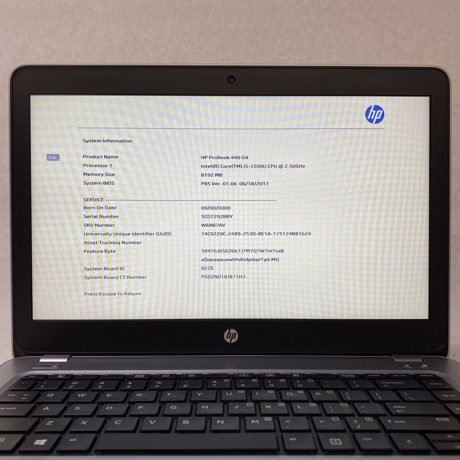 HP ProBook 440 G4 Intel Core i5-7200U 2.50GHz 8GB RAM WiFi No AC HDD OS