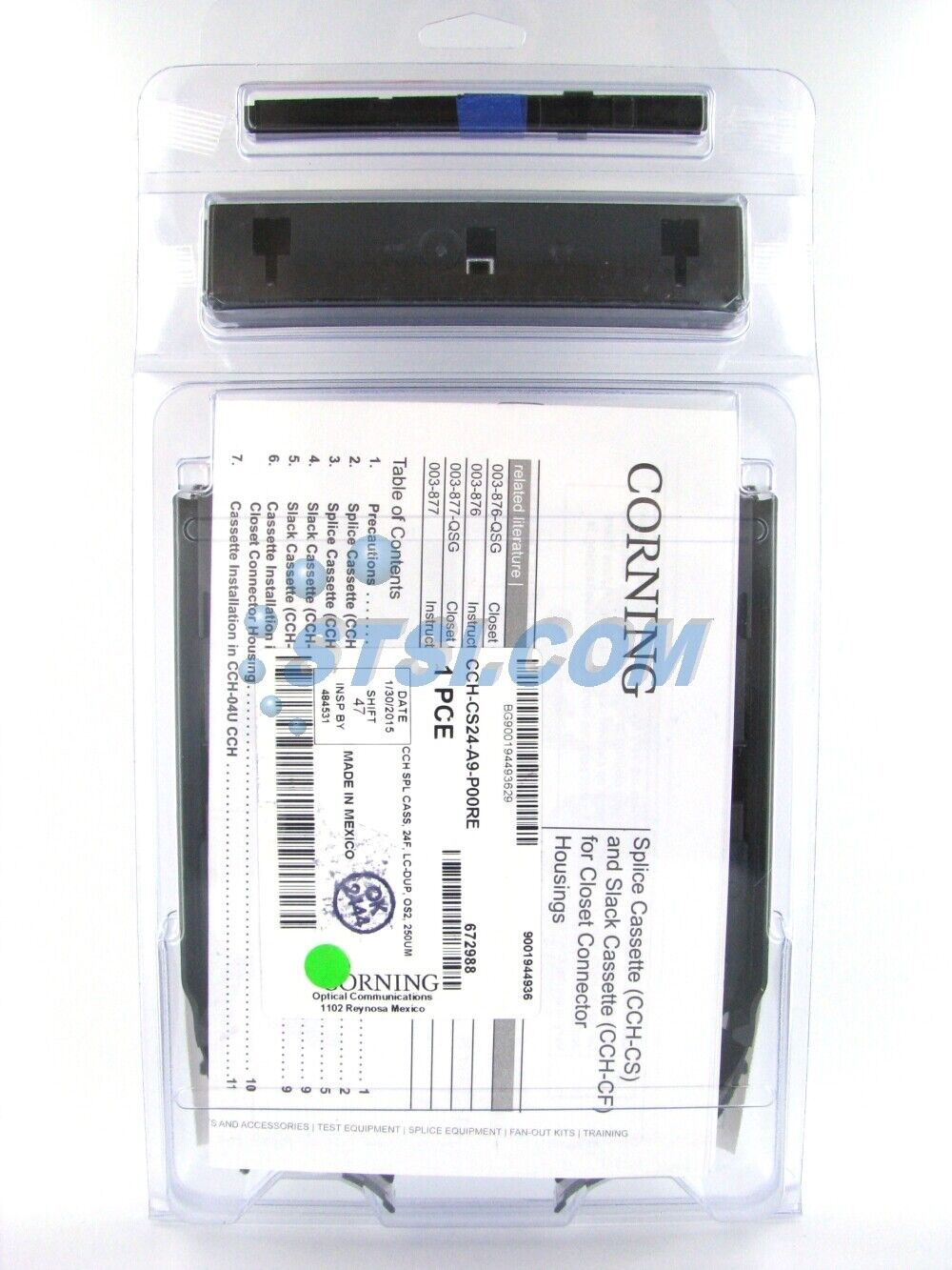 Corning CCH Splice Cassette, 24 Fiber, LC Duplex OS2, CCH-CS24-A9-P00RE ~STSI