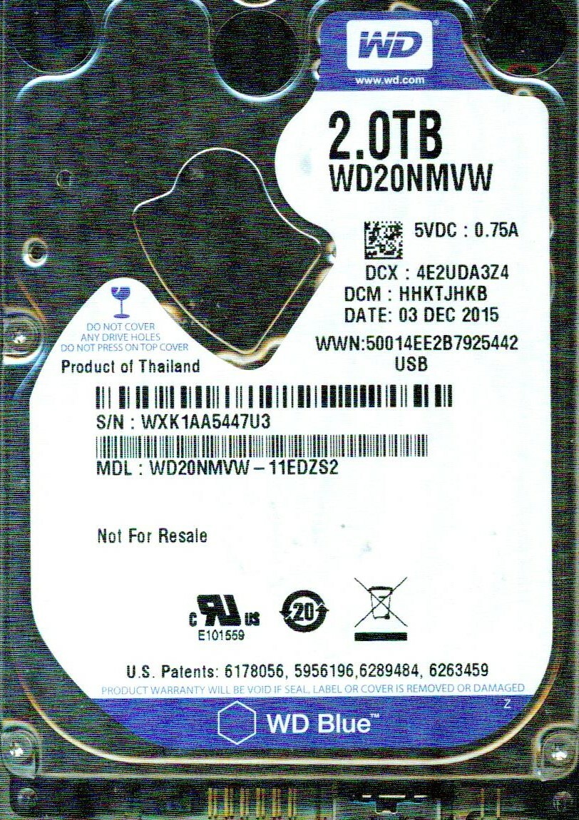 WD20NMVW-11EDZS2,  DCM: HHKTJHKB  WESTERN DIGITAL 2TB, USB 3.0  WXK1 DEC 2015