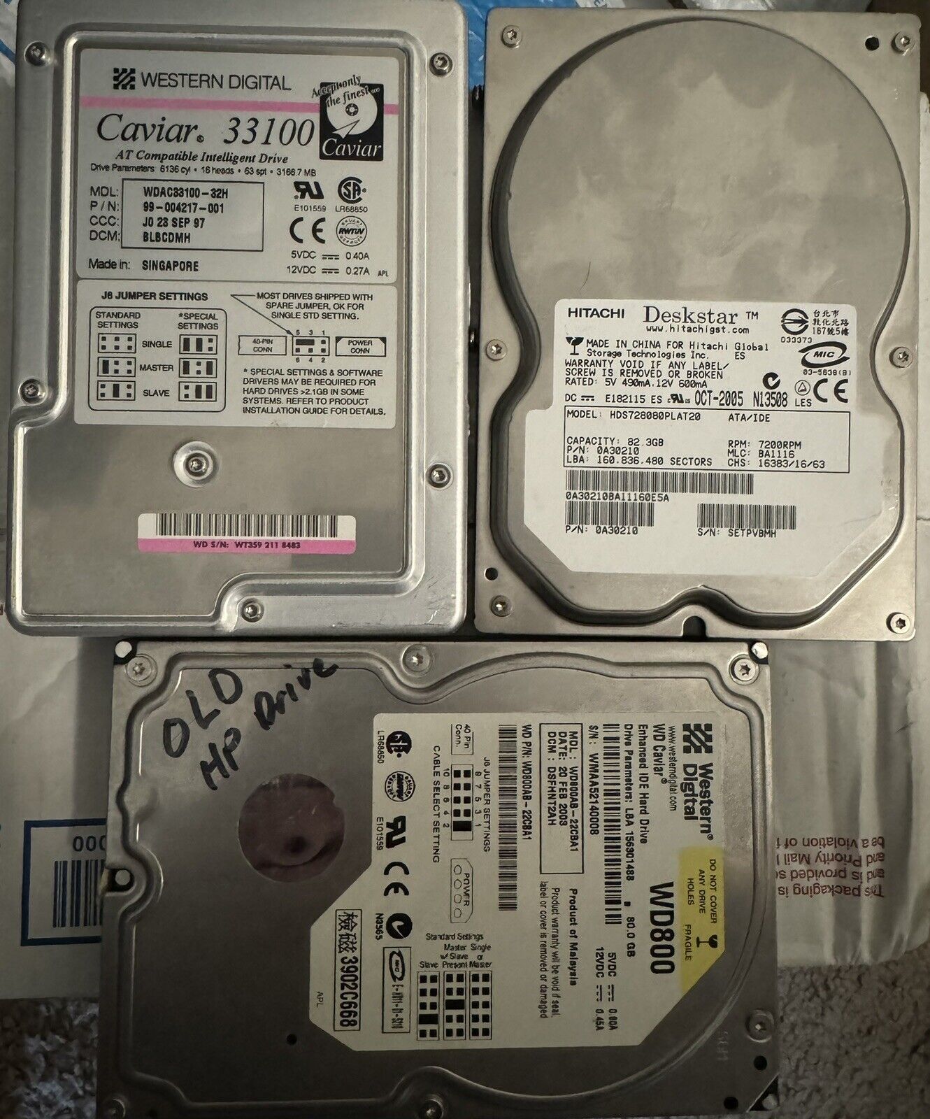 Used hard drive lot - 3 Older IDE Drives - Unknown Condition