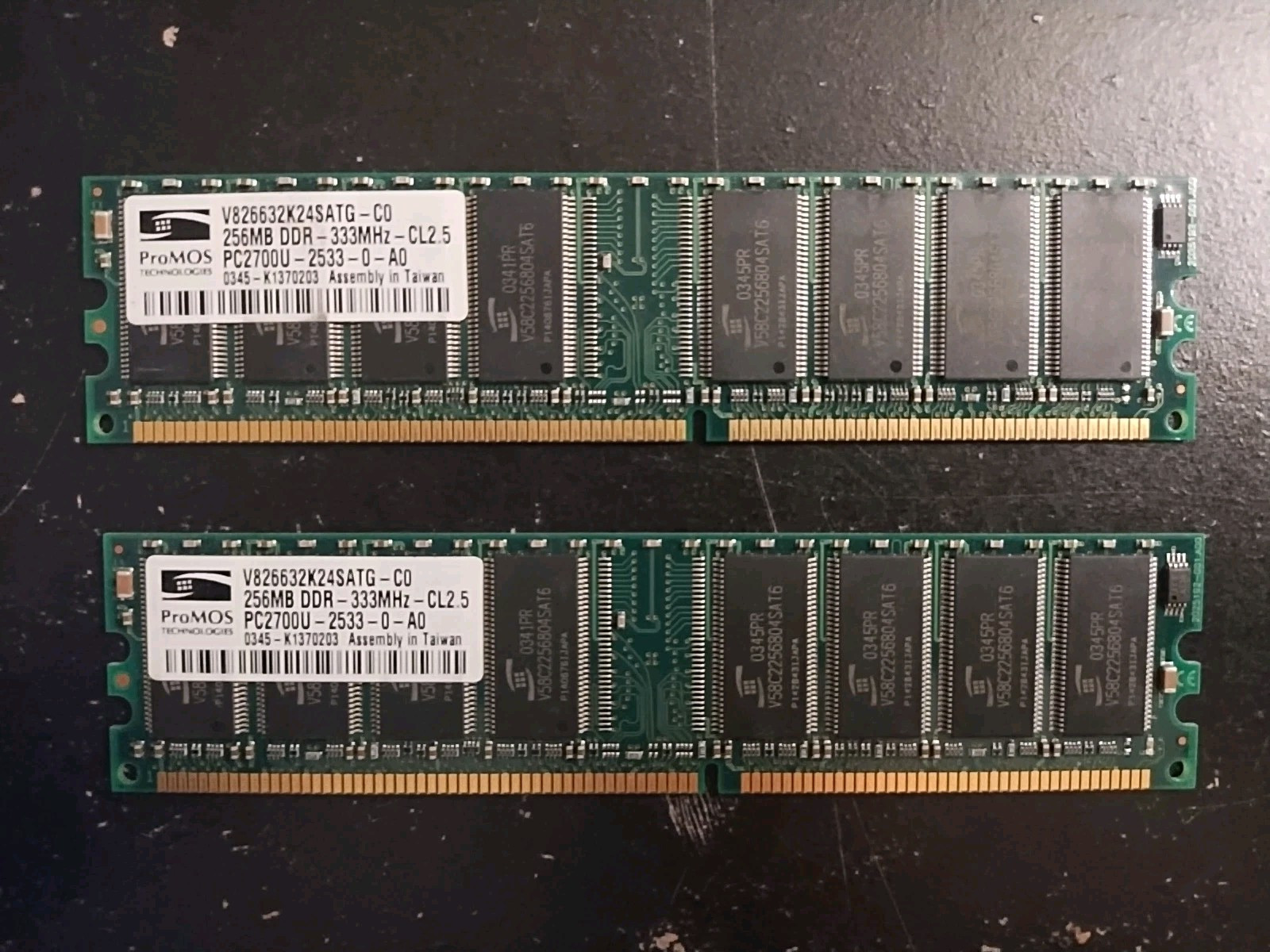 ProMos Memory Module PC2700U DDR 333 V826632K24SATG-C0 512MB = 2 x 256MB Sticks 