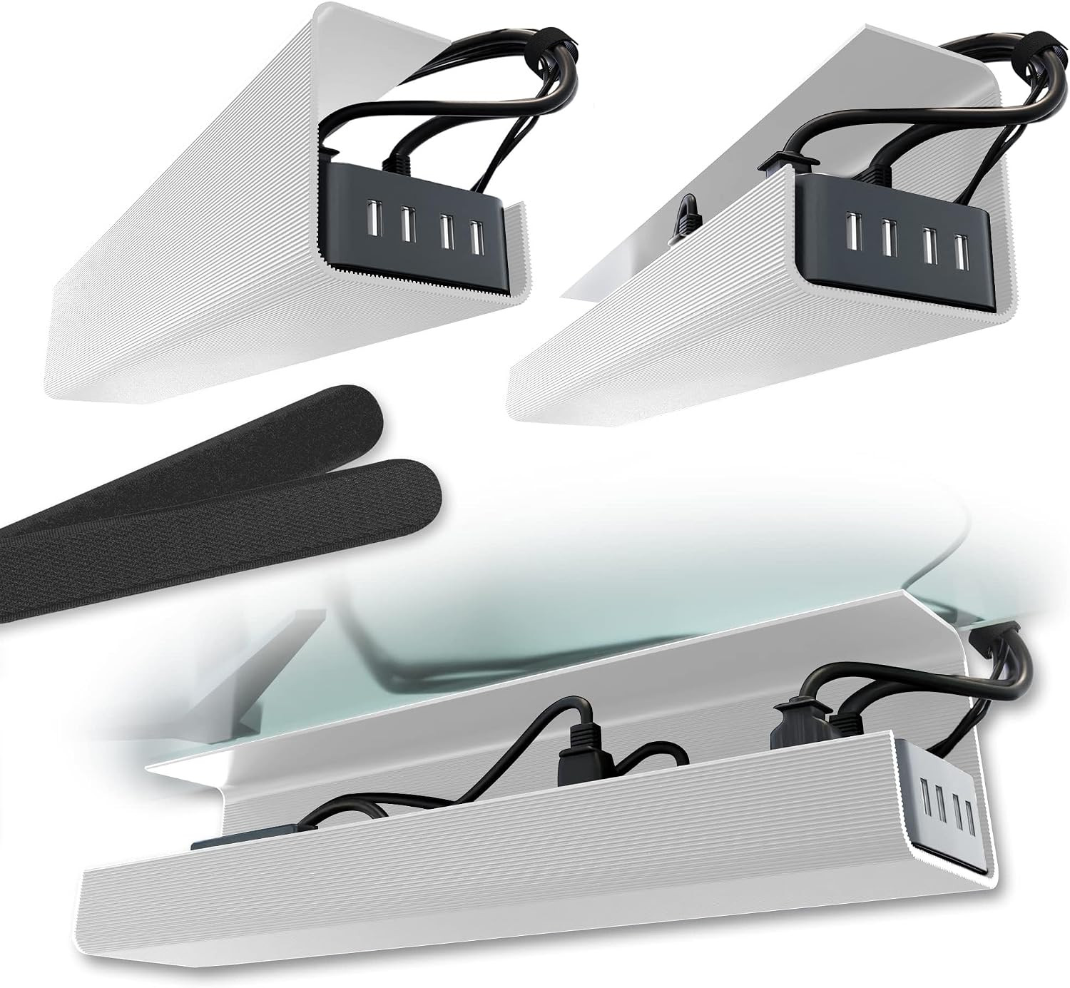 Scanfield under Desk Cable Management Tray, No-Screw, 17-Inch, 2-Pack White
