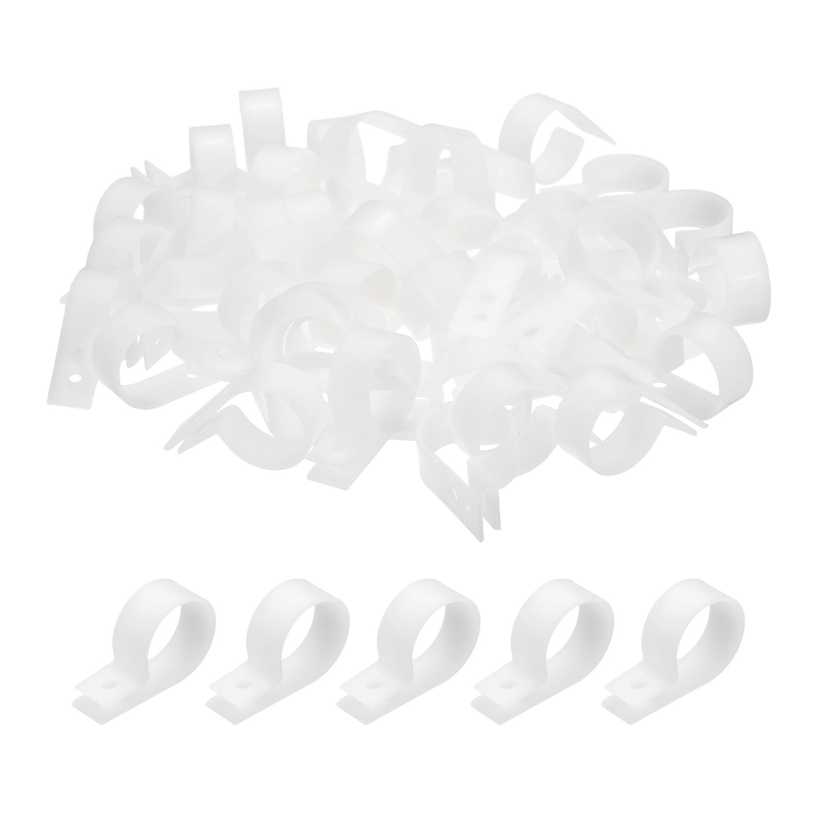 Nylon Plastic Cable Clamps 1 Inch, 25 Pcs R-Type Cable Clips, White