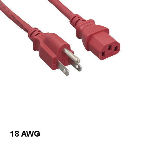 Kentek Red 1' Power Cord NEMA 5-15P/IEC-60320 C13 18AWG 10A 125V SVT Universal