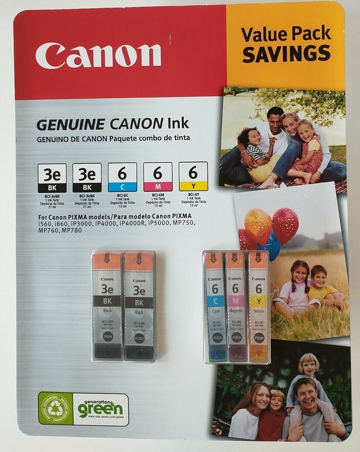 Sealed Set 5 Genuine Canon Multi Pack Black Yellow Magenta Cyan BCI 3e 6C 6M 6Y