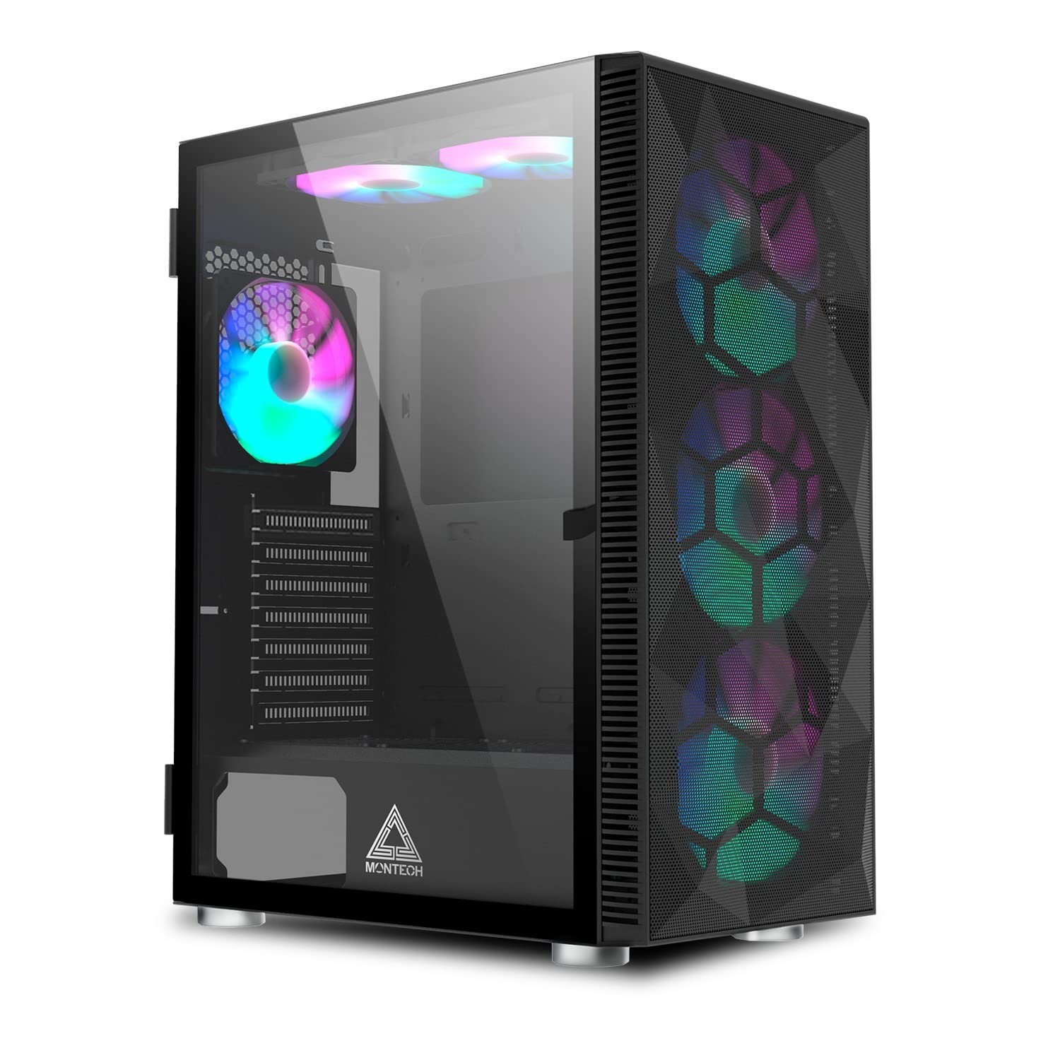 MONTECH X3 Mesh High Airflow ATX Mid-Tower PC Case, 6 Fixed RGB Fans, Black