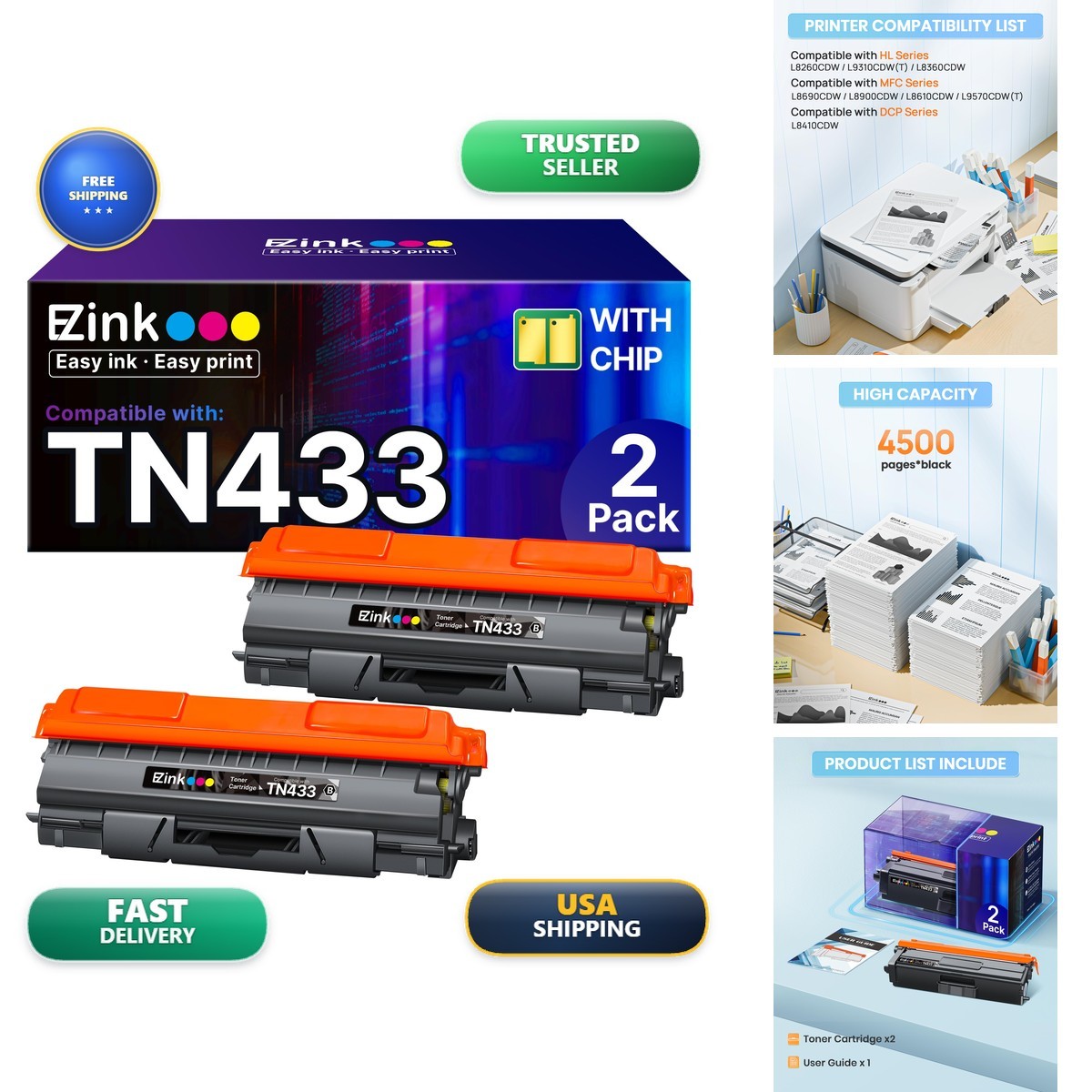 E-Z Ink TN433 Toner Cartridge Compatible for Brother TN-433 TN433bk TN431