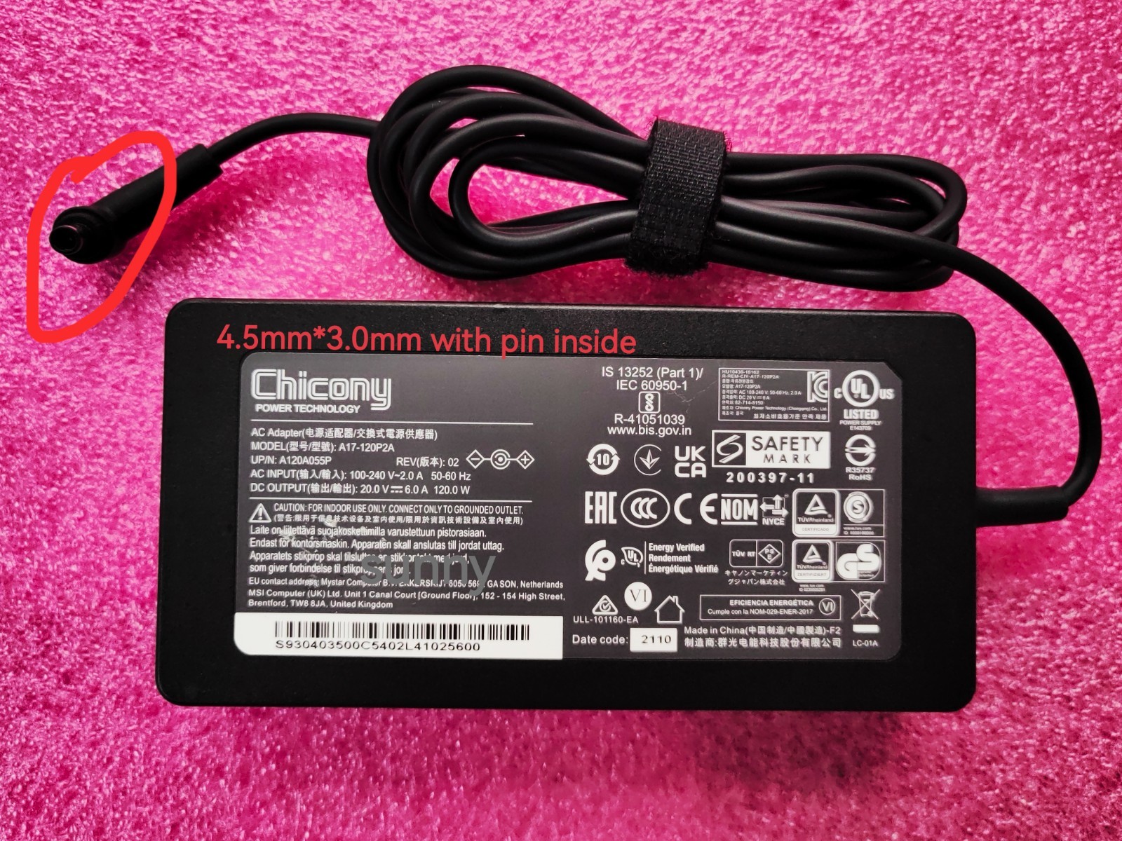 For MSI MS-1563 MS-16R5 GF63 Thin 10SC 10SC-222US Chicony 20V6A 120W Adapter OEM